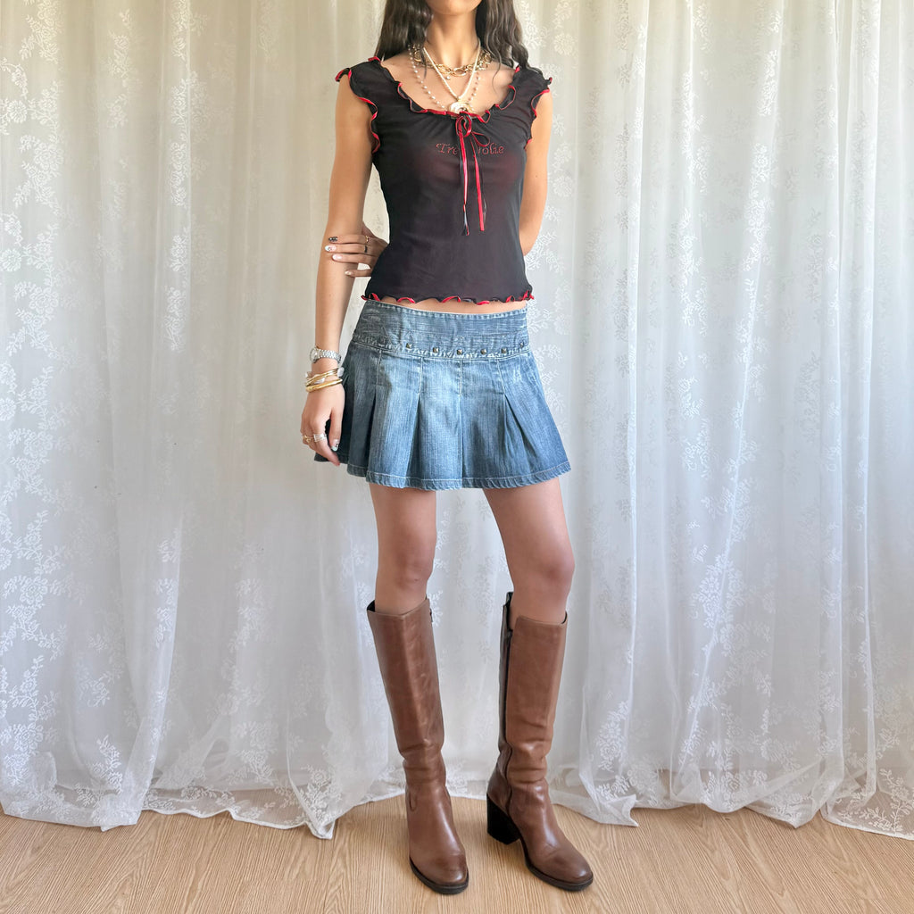 Denim Pleated Mini Skirt - Size M