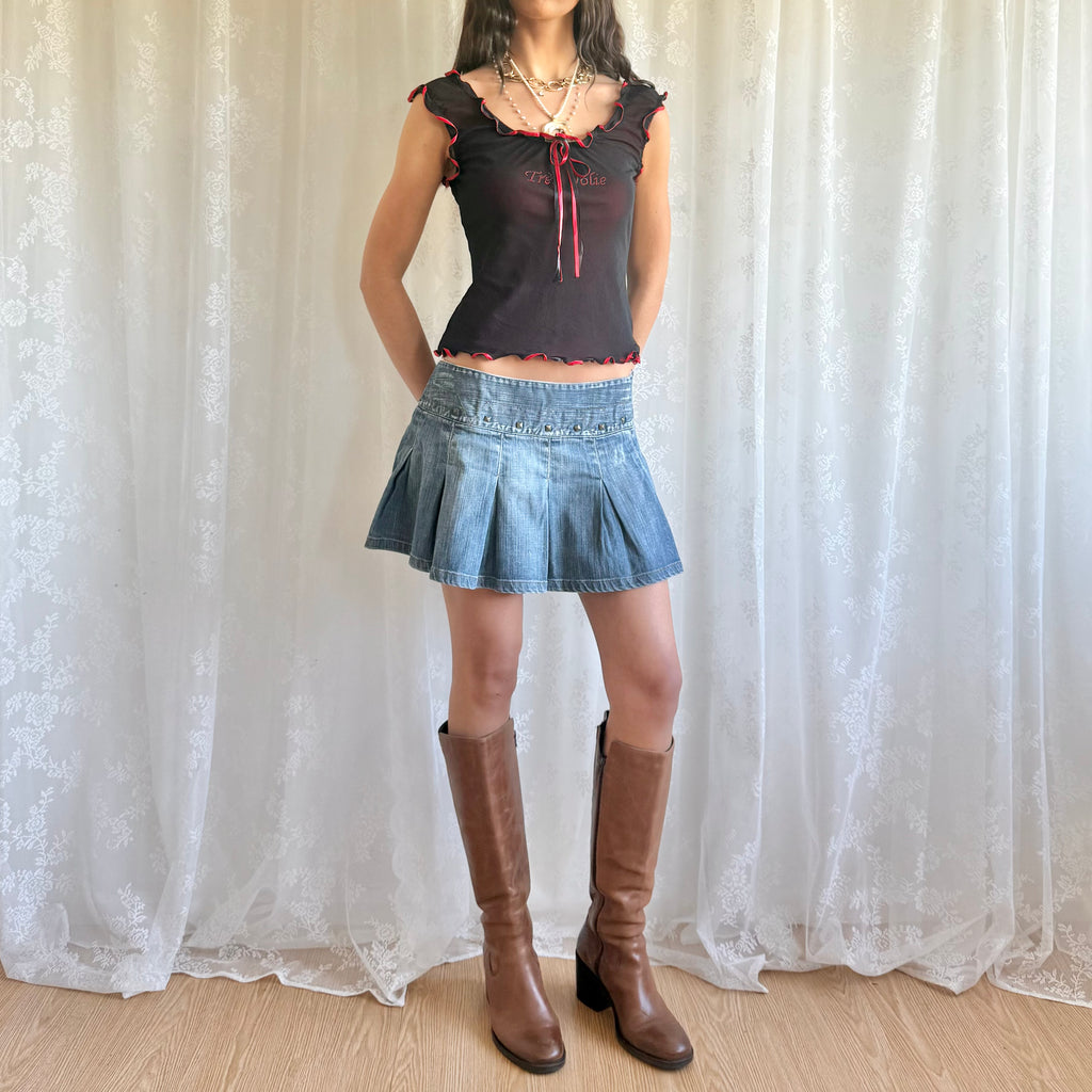 Denim Pleated Mini Skirt - Size M
