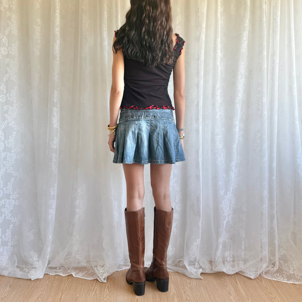 Denim Pleated Mini Skirt - Size M
