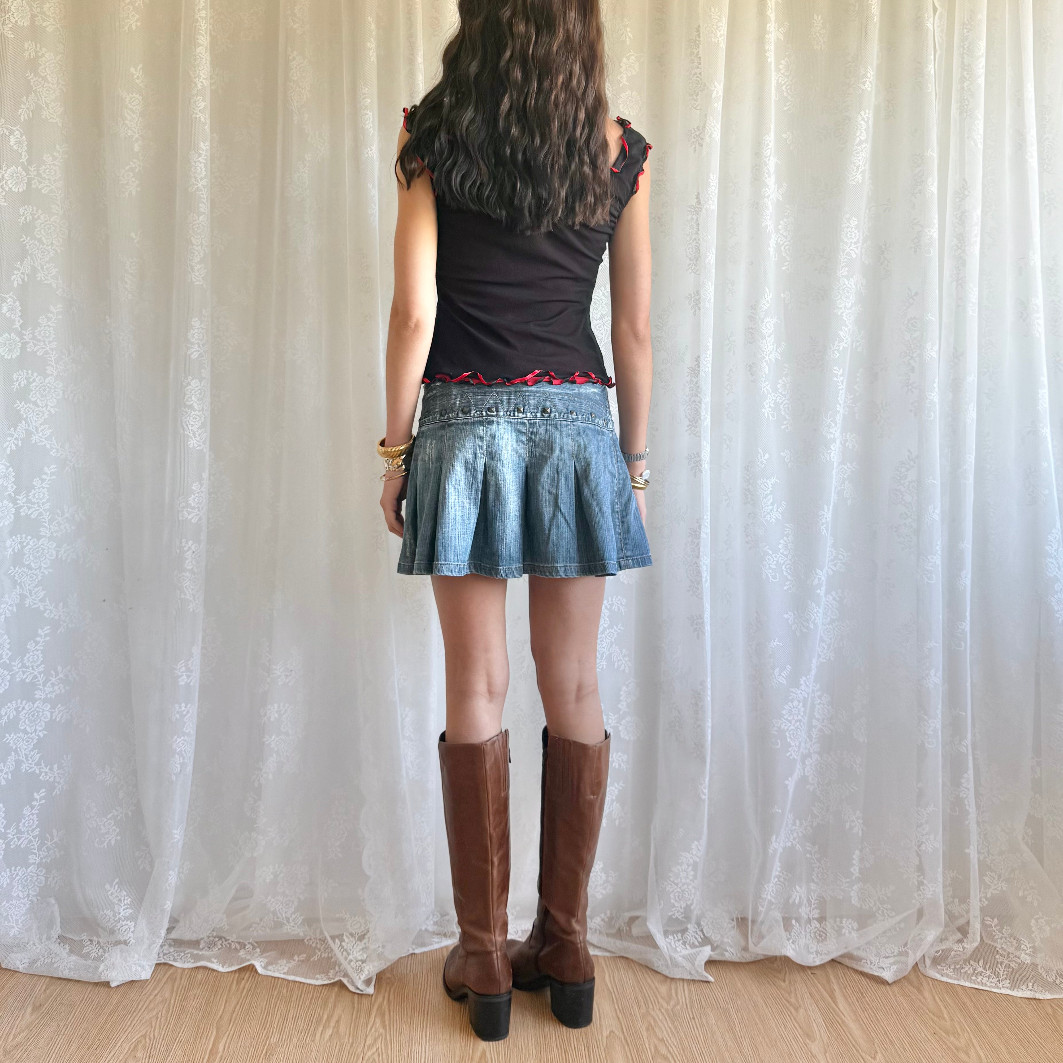 Denim Pleated Mini Skirt - Size M