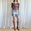 Denim Buckle Pleated Mini Skirt - Size M