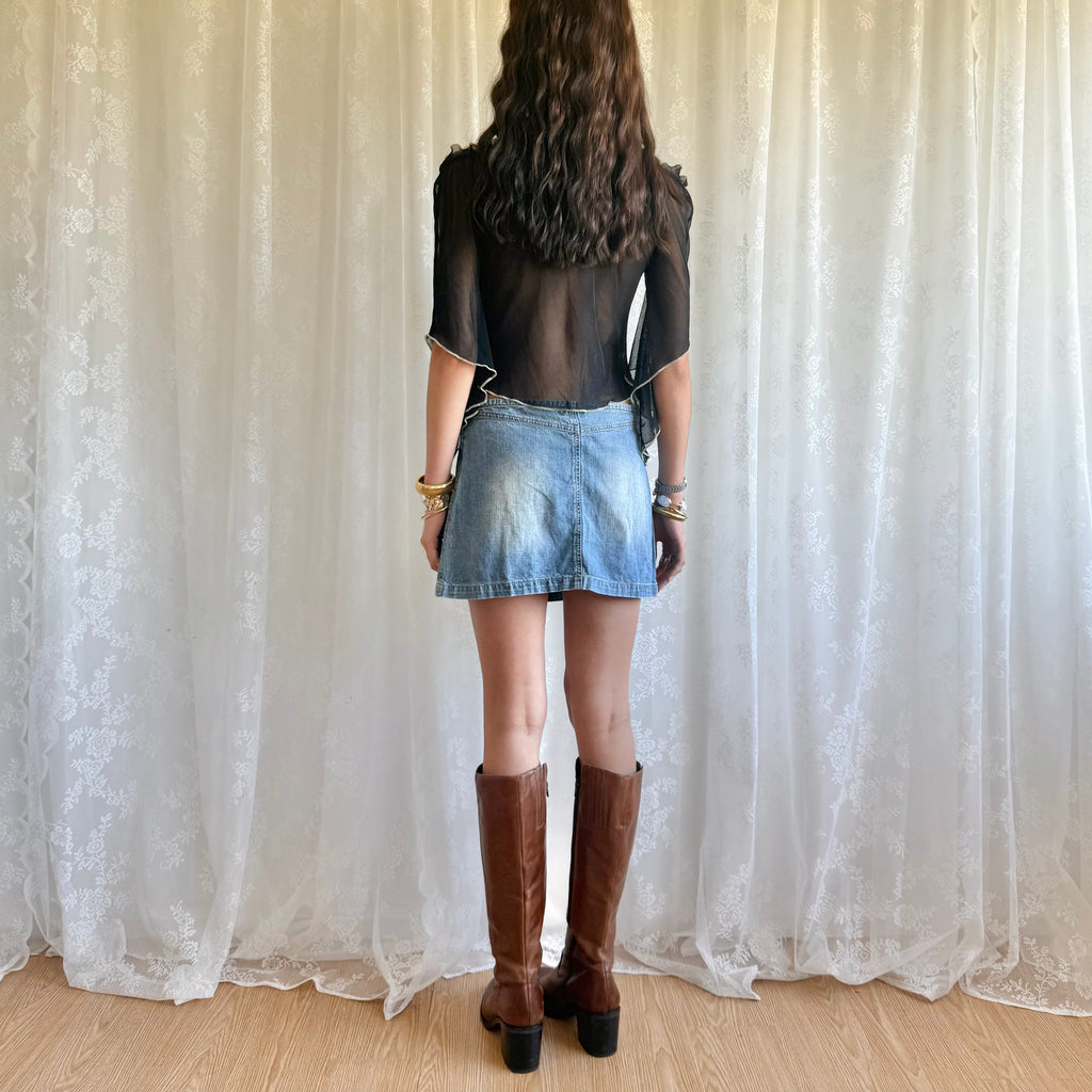 Denim Buckle Pleated Mini Skirt - Size M
