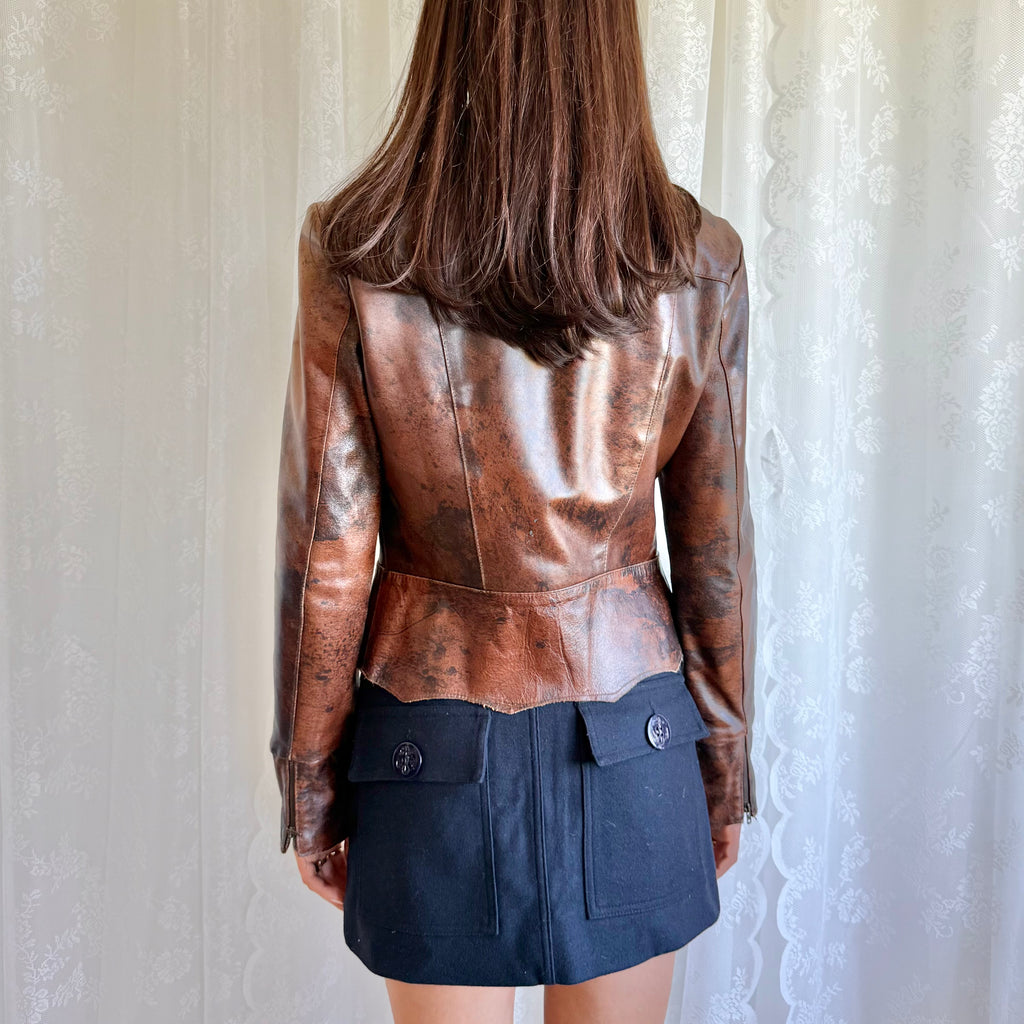 Genuine Leather Zip Jacket - Size M