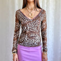 Leopard Rhinestone Long Sleeve Top - Size M