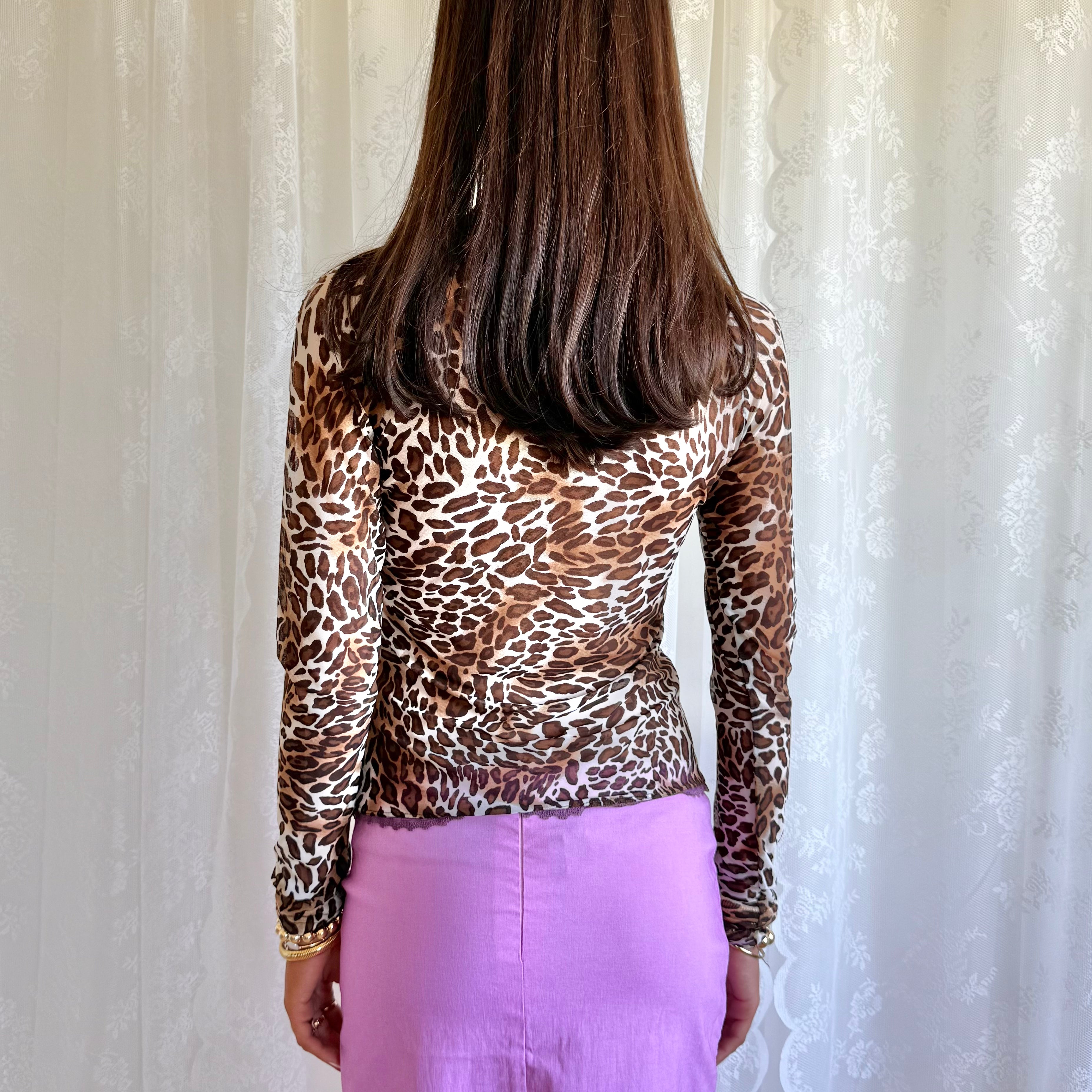Leopard Rhinestone Long Sleeve Top - Size M