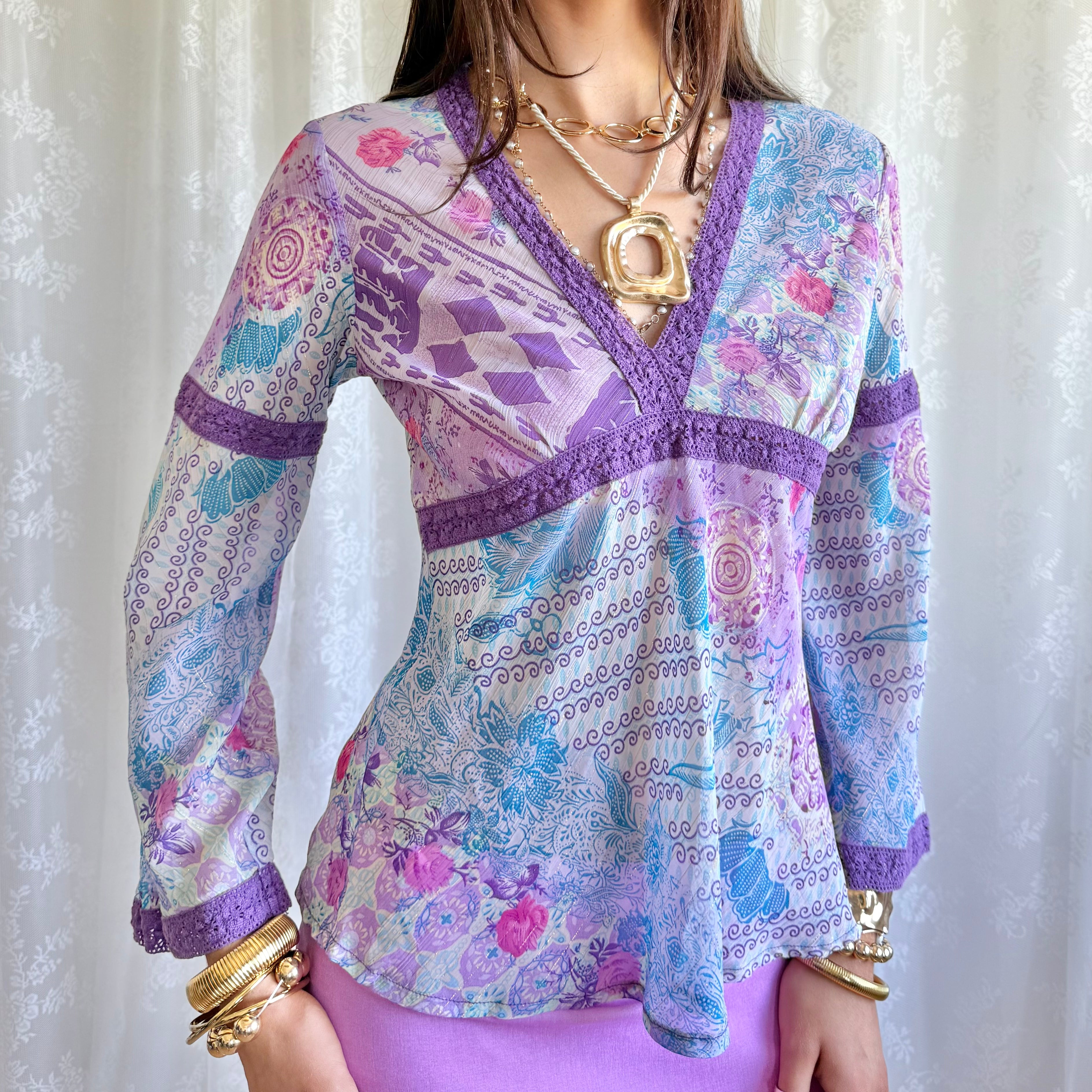Flared Sleeve Sheer Top - Size M