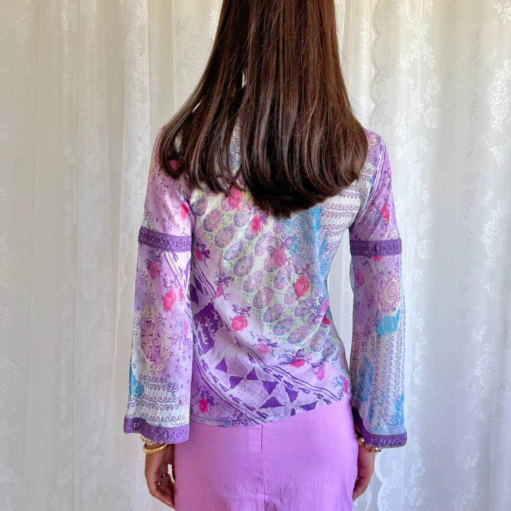 Flared Sleeve Sheer Top - Size M