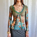 Knit Mesh Sequin Long Sleeve Top - Size XS