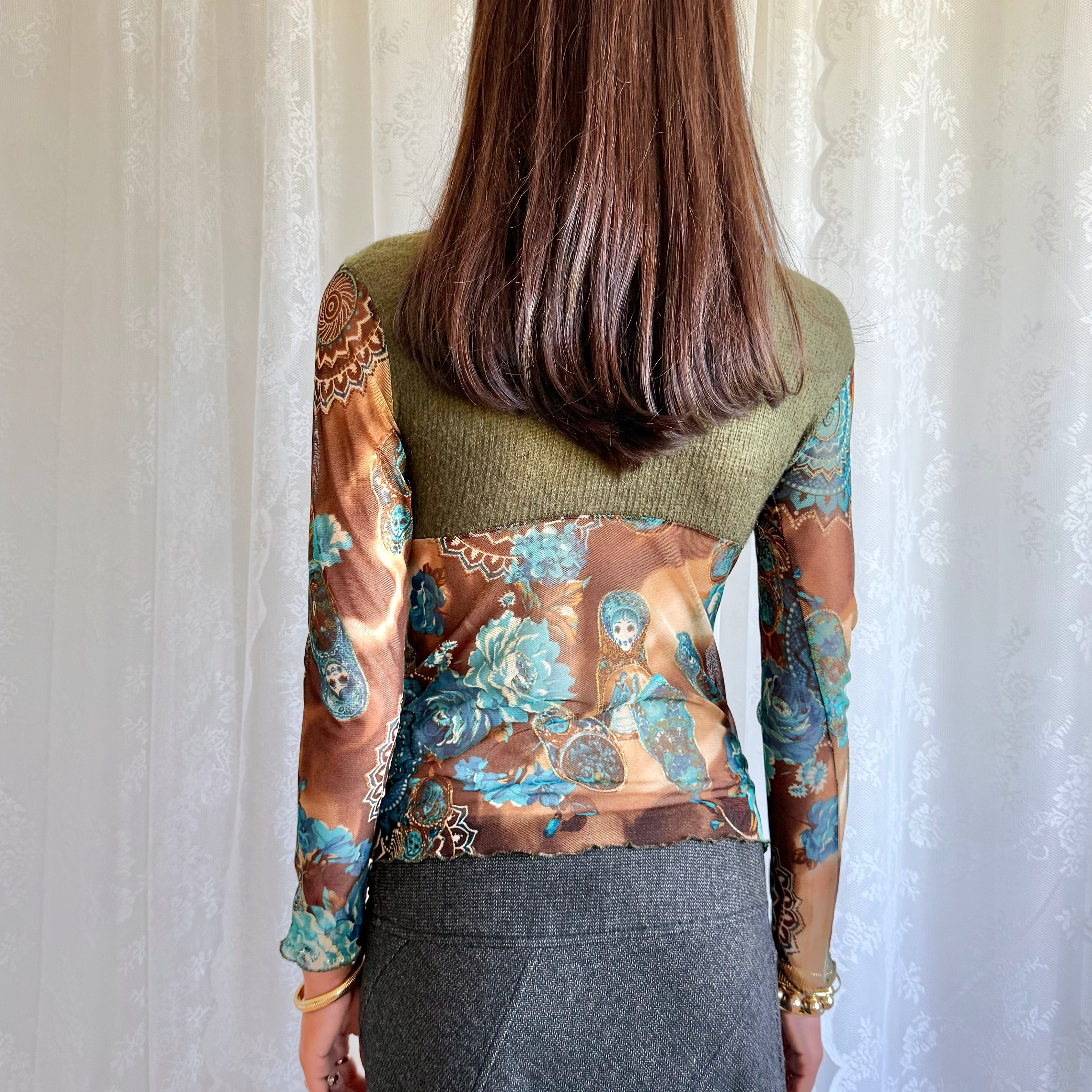 Knit Mesh Sequin Long Sleeve Top - Size XS