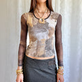 Mesh Graphic Long Sleeve Top - Size XS