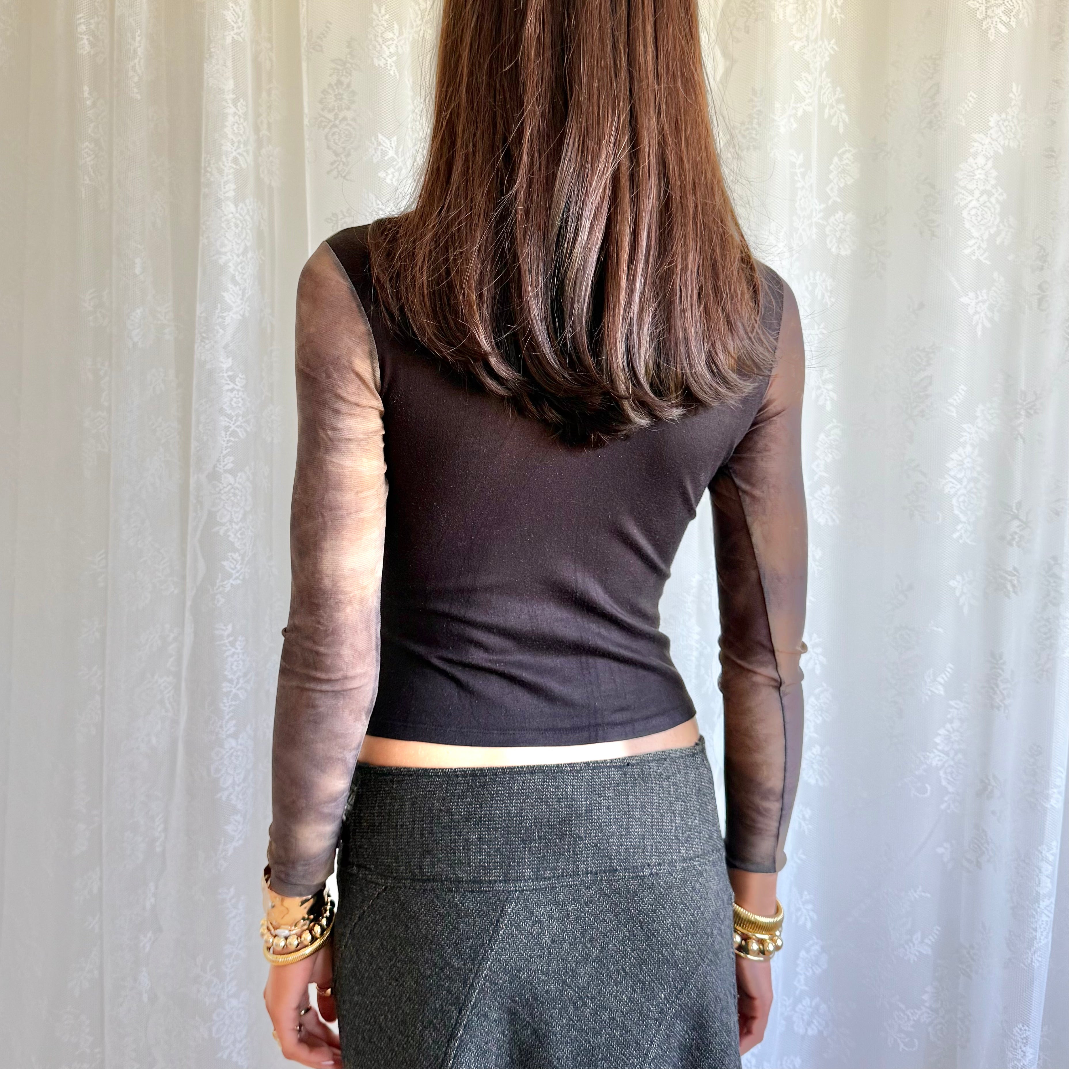 Mesh Graphic Long Sleeve Top - Size XS
