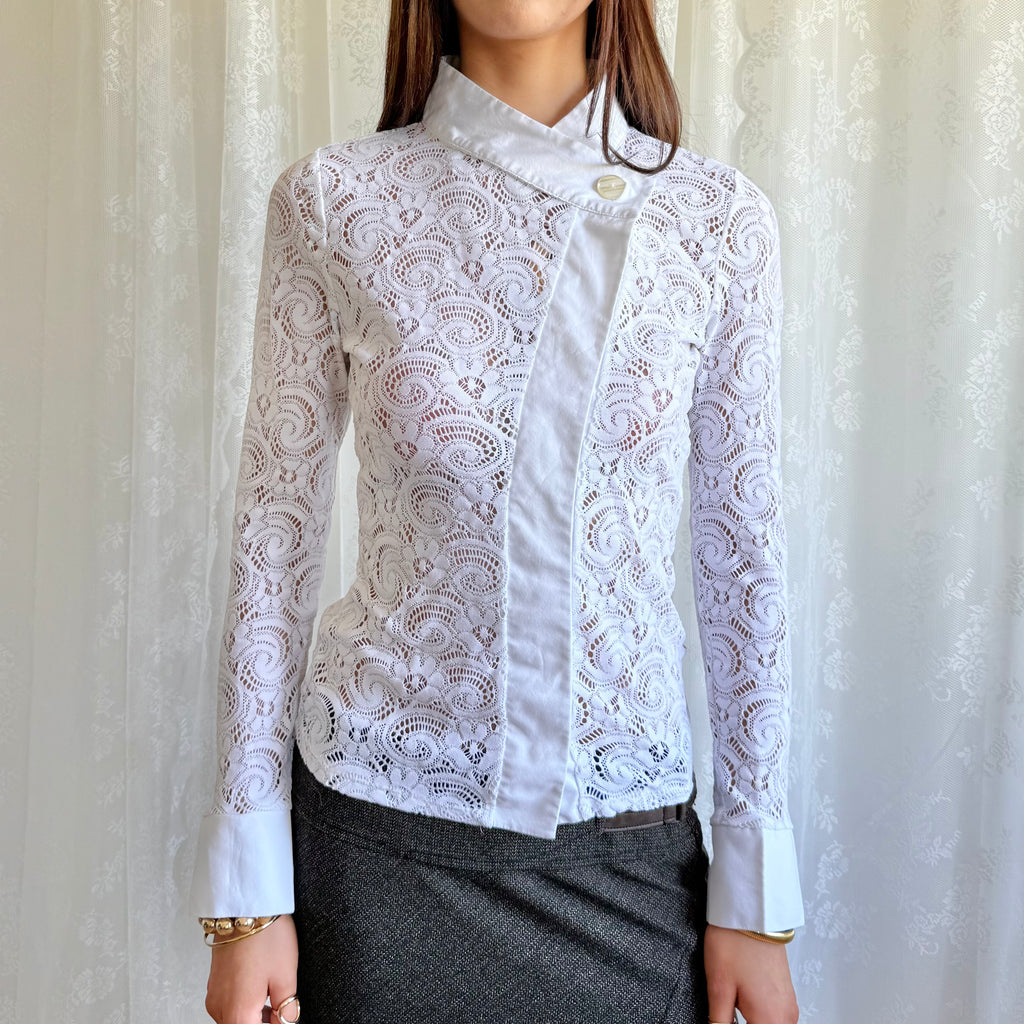 Lace Asymmetric Button Shirt - Size M