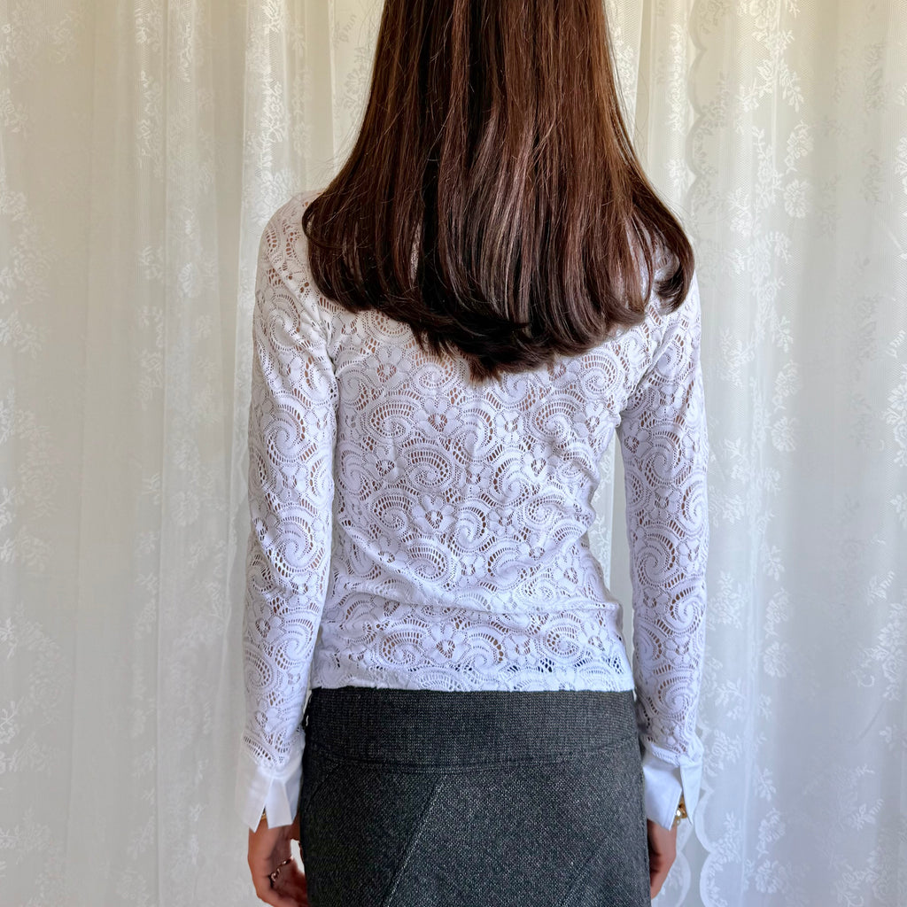 Lace Asymmetric Button Shirt - Size M