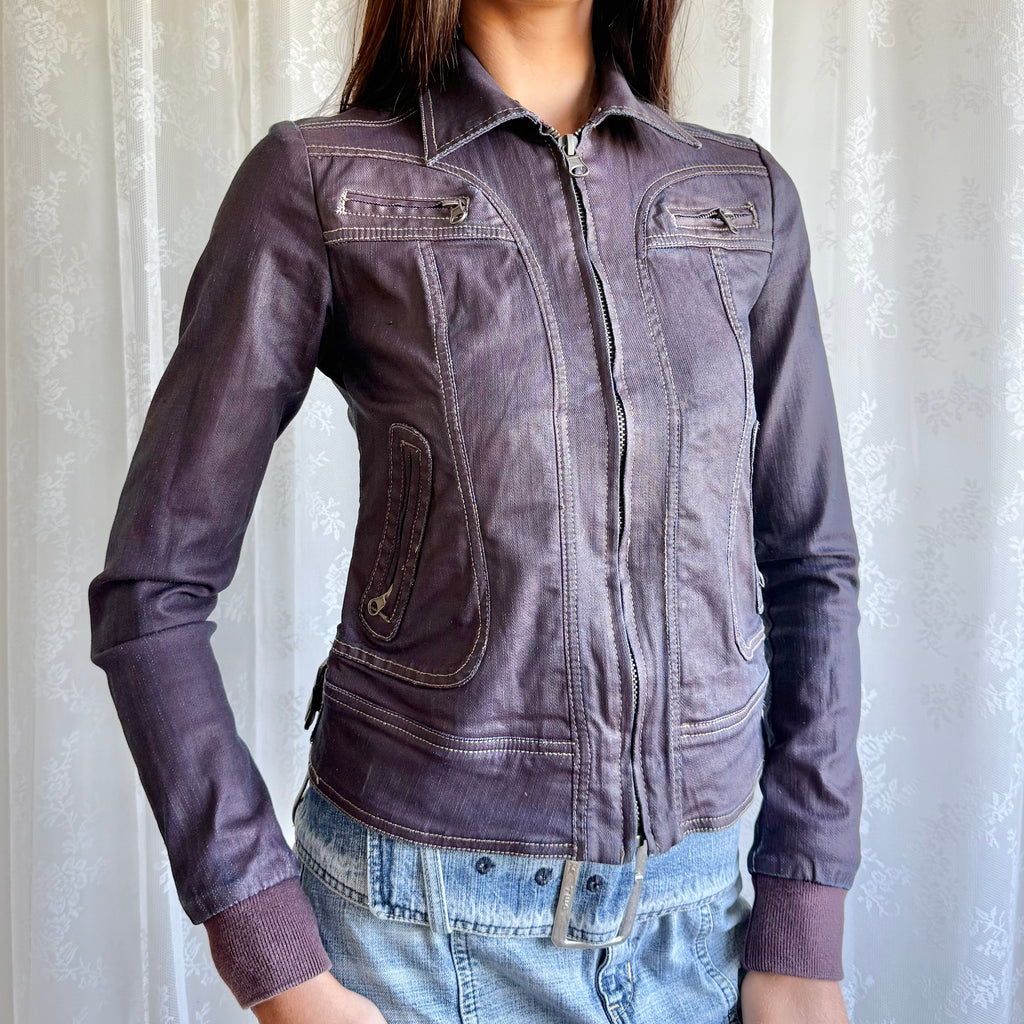 Waxed Denim Zip Jacket - Size XS
