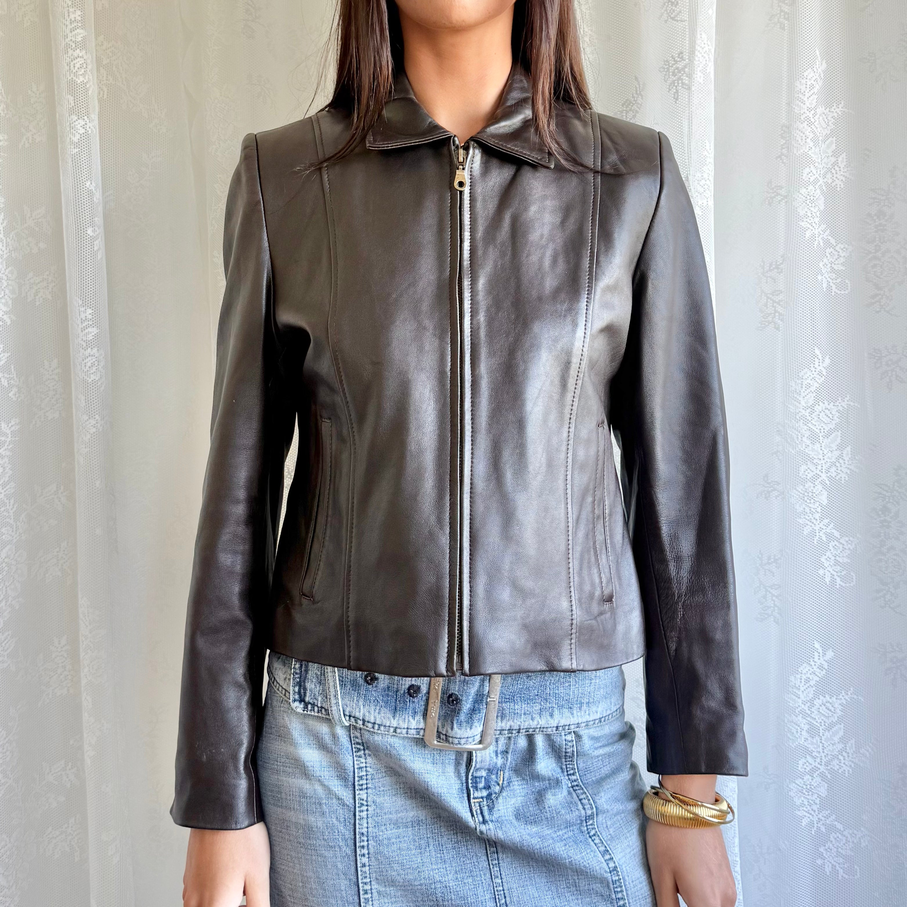 Genuine Leather Zip Jacket - Size M