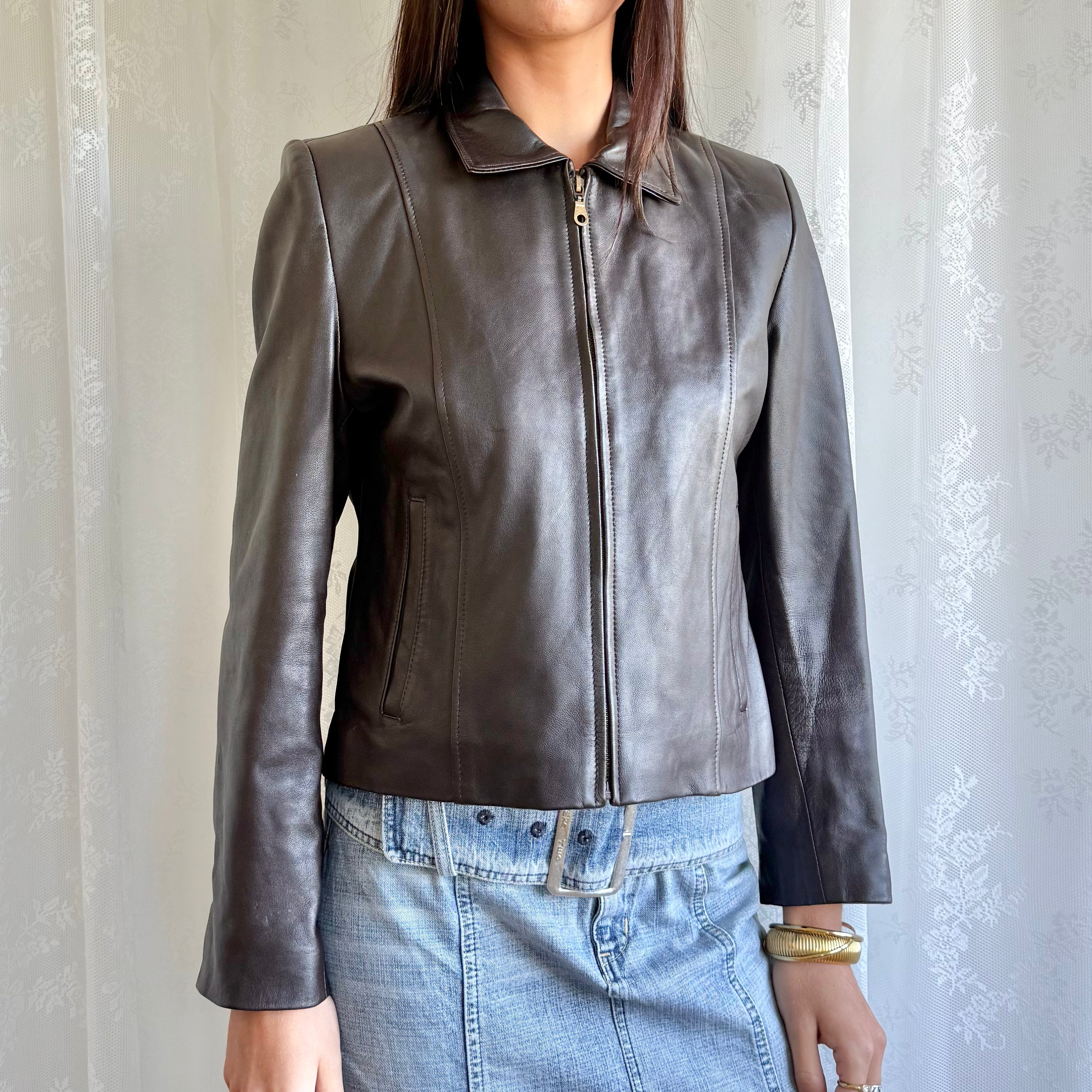 Genuine Leather Zip Jacket - Size M