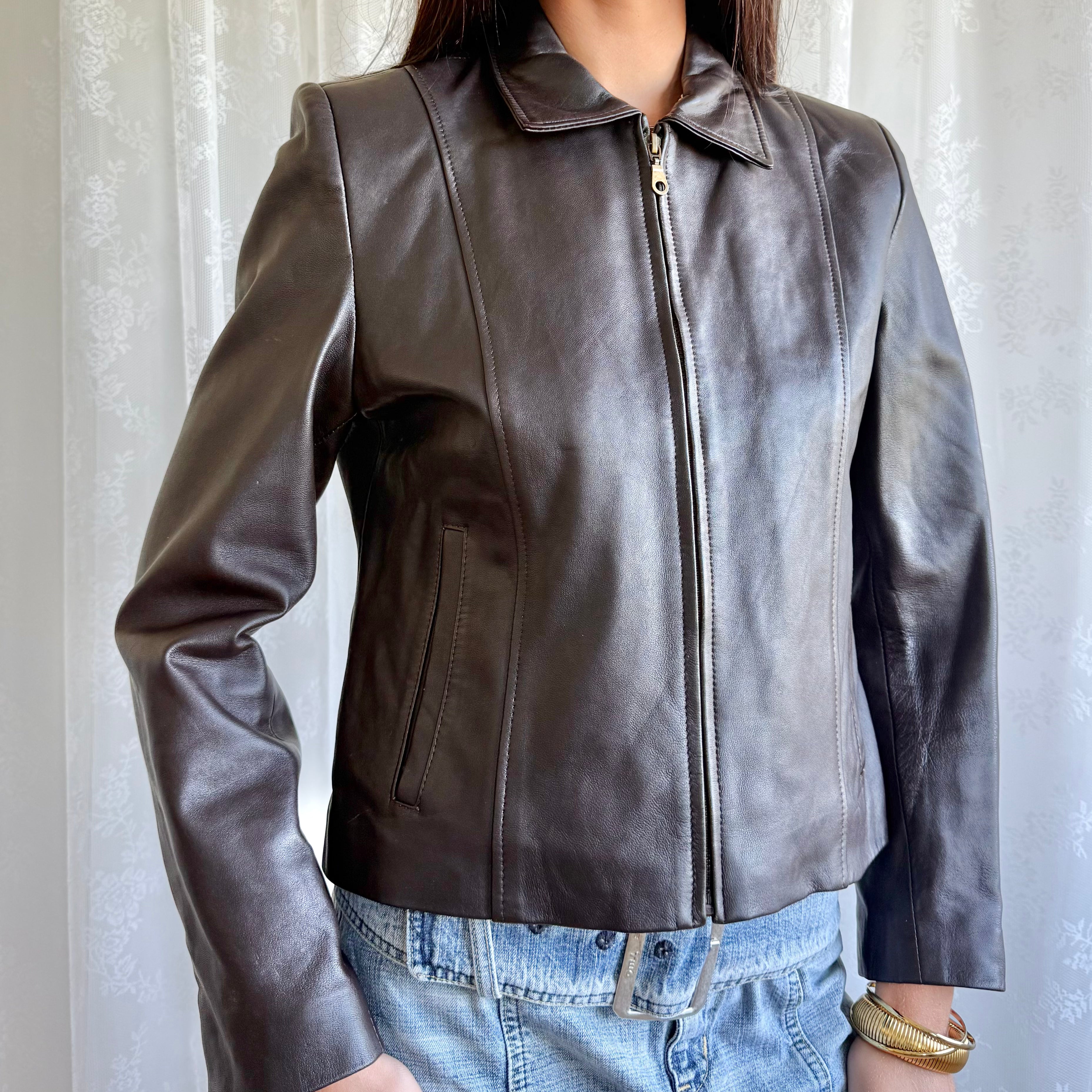 Genuine Leather Zip Jacket - Size M