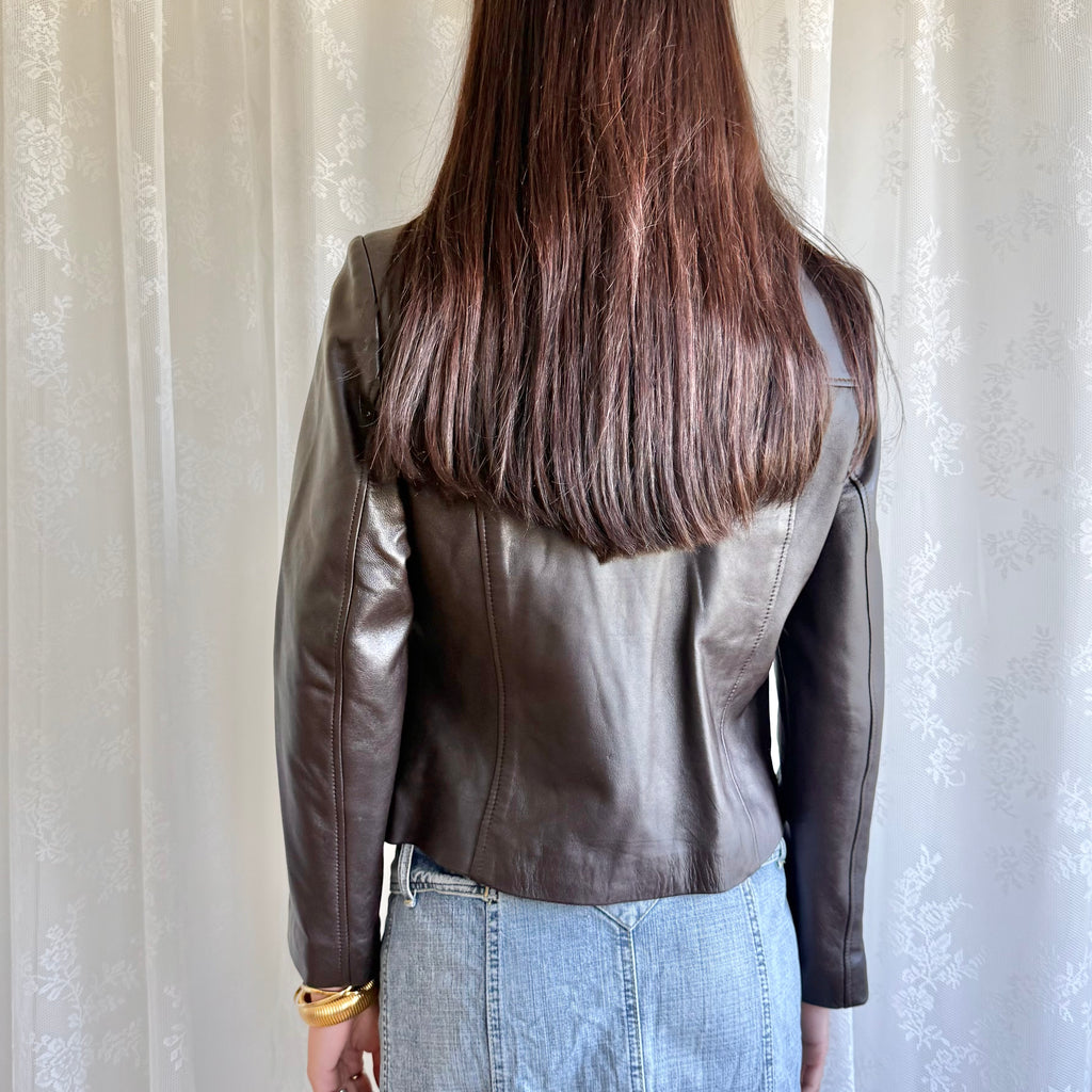 Genuine Leather Zip Jacket - Size M
