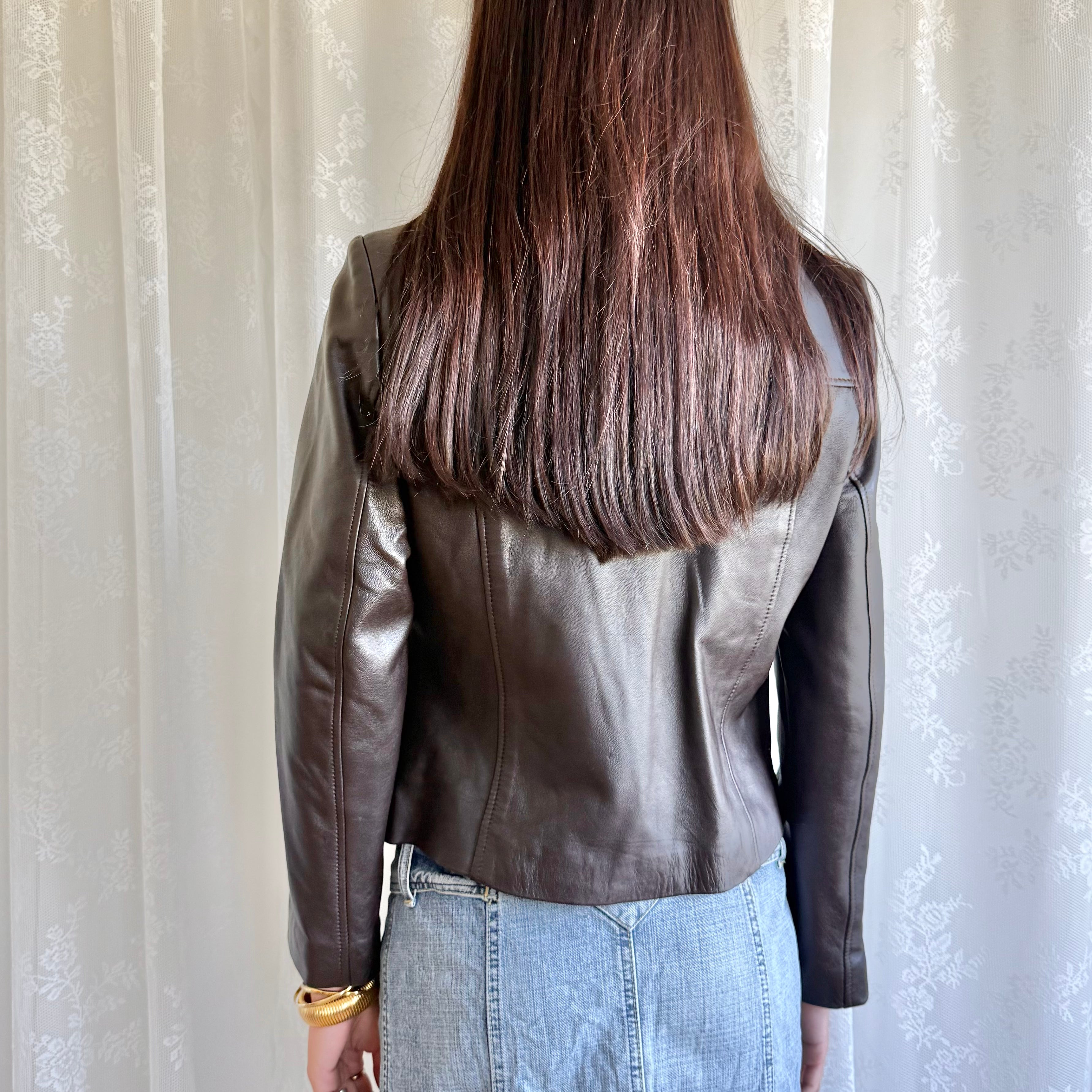 Genuine Leather Zip Jacket - Size M