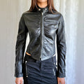 Genuine Leather Ruched Zip Jacket - Size S