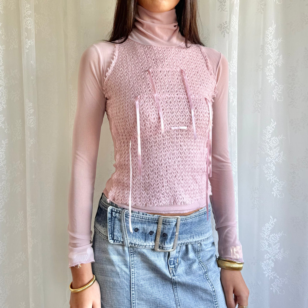 Mesh Knit Long Sleeve Top - Size S