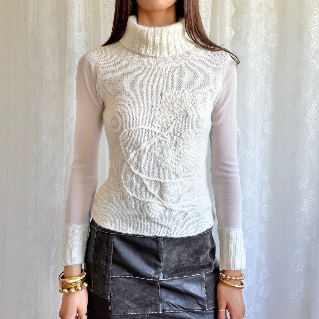 Knit & Mesh Roll Neck Jumper - Size S