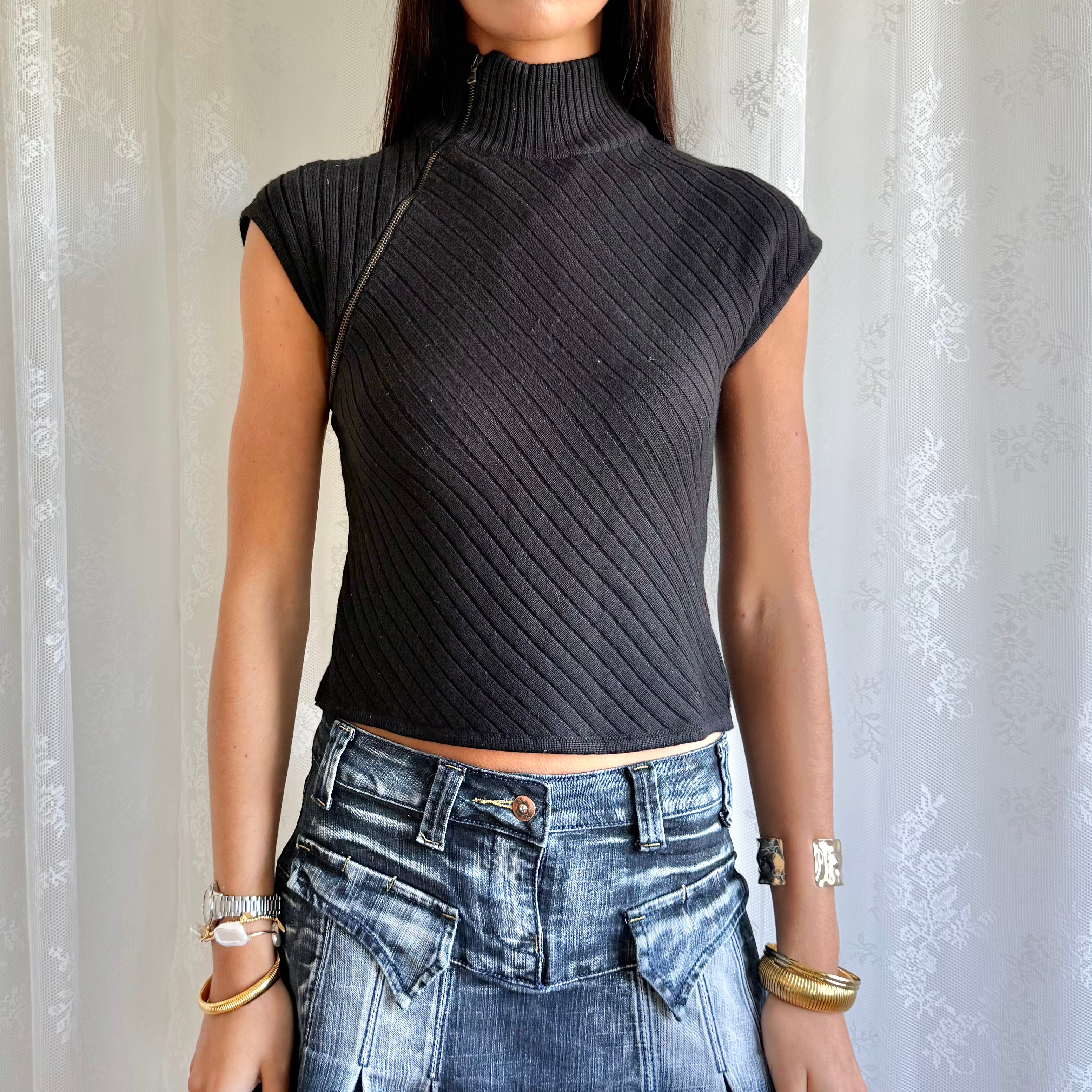 Knit Zip Crop Top - Size M