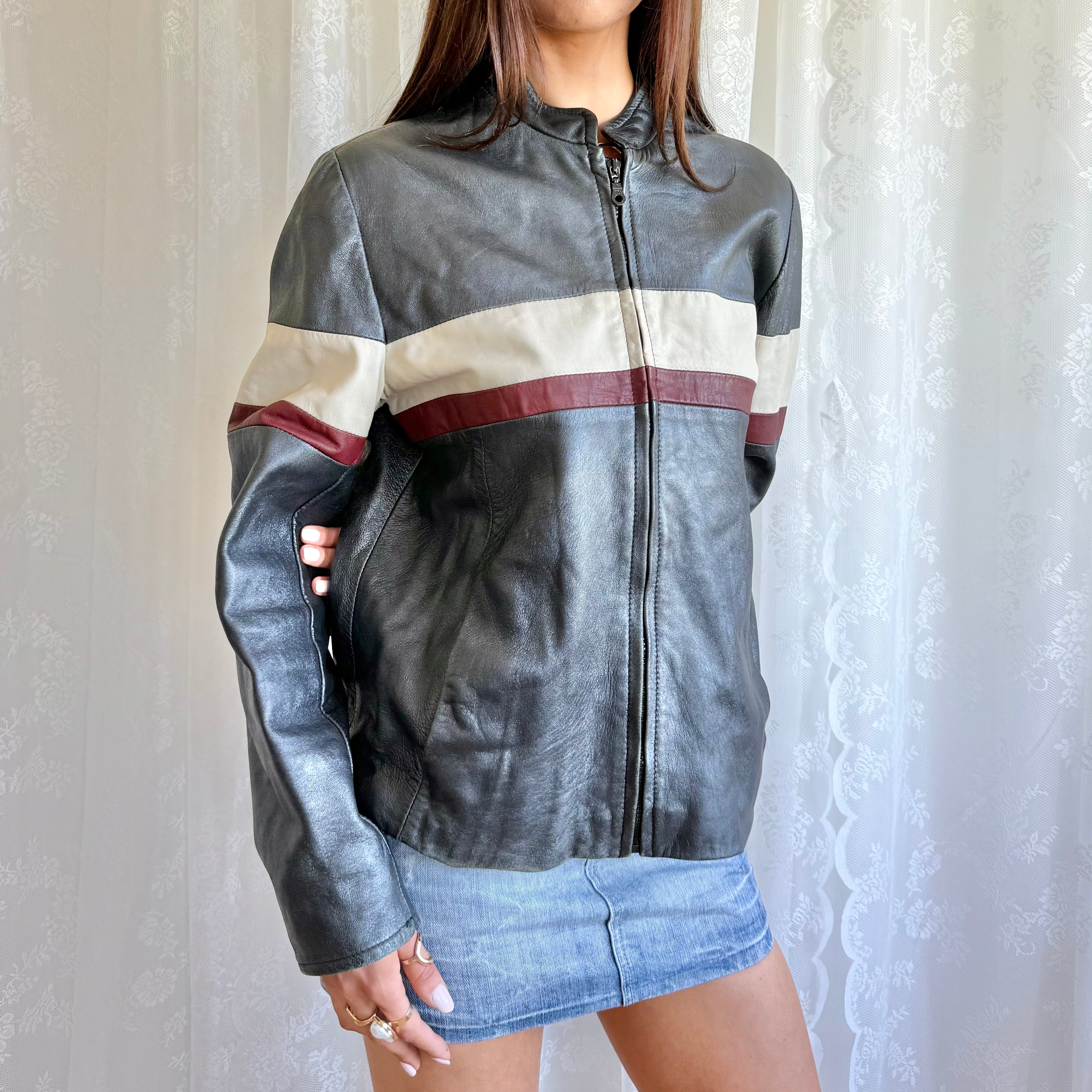 Genuine Leather Moto Zip Jacket - Size XL