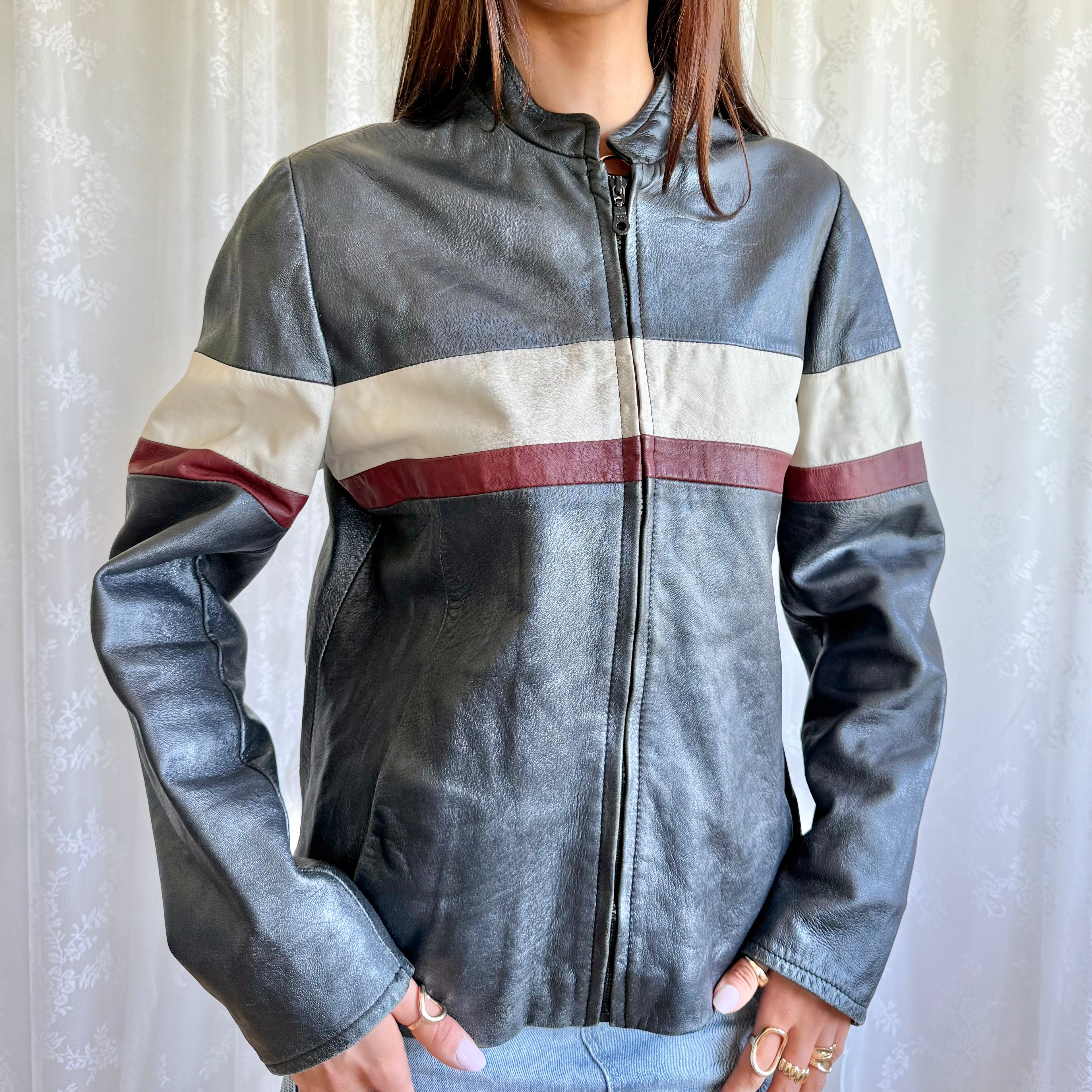 Genuine Leather Moto Zip Jacket - Size XL
