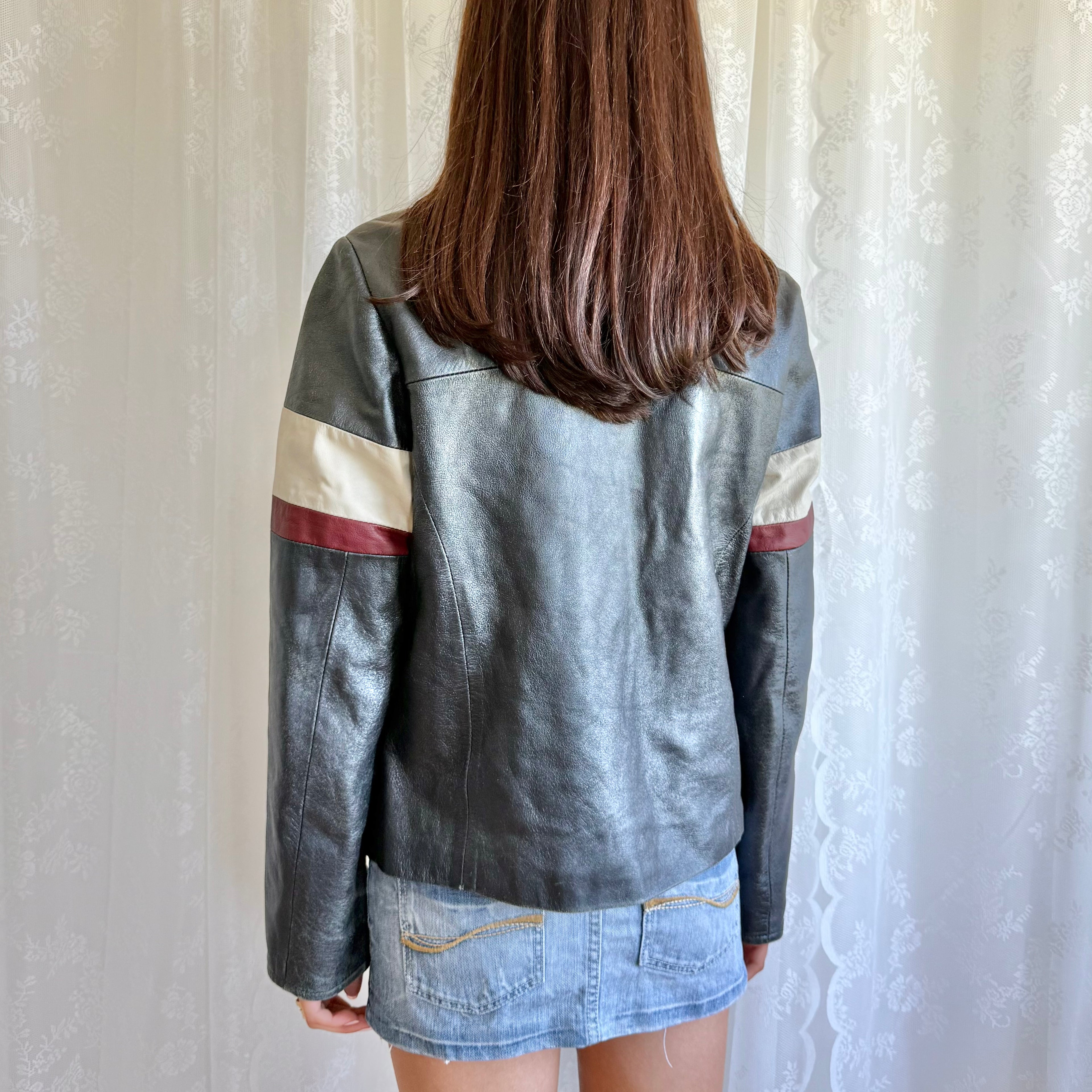 Genuine Leather Moto Zip Jacket - Size XL