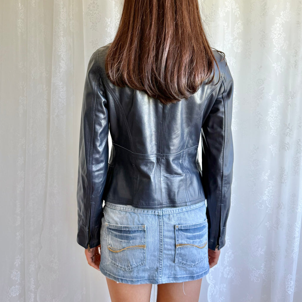 Genuine Leather Zip Jacket - Size M