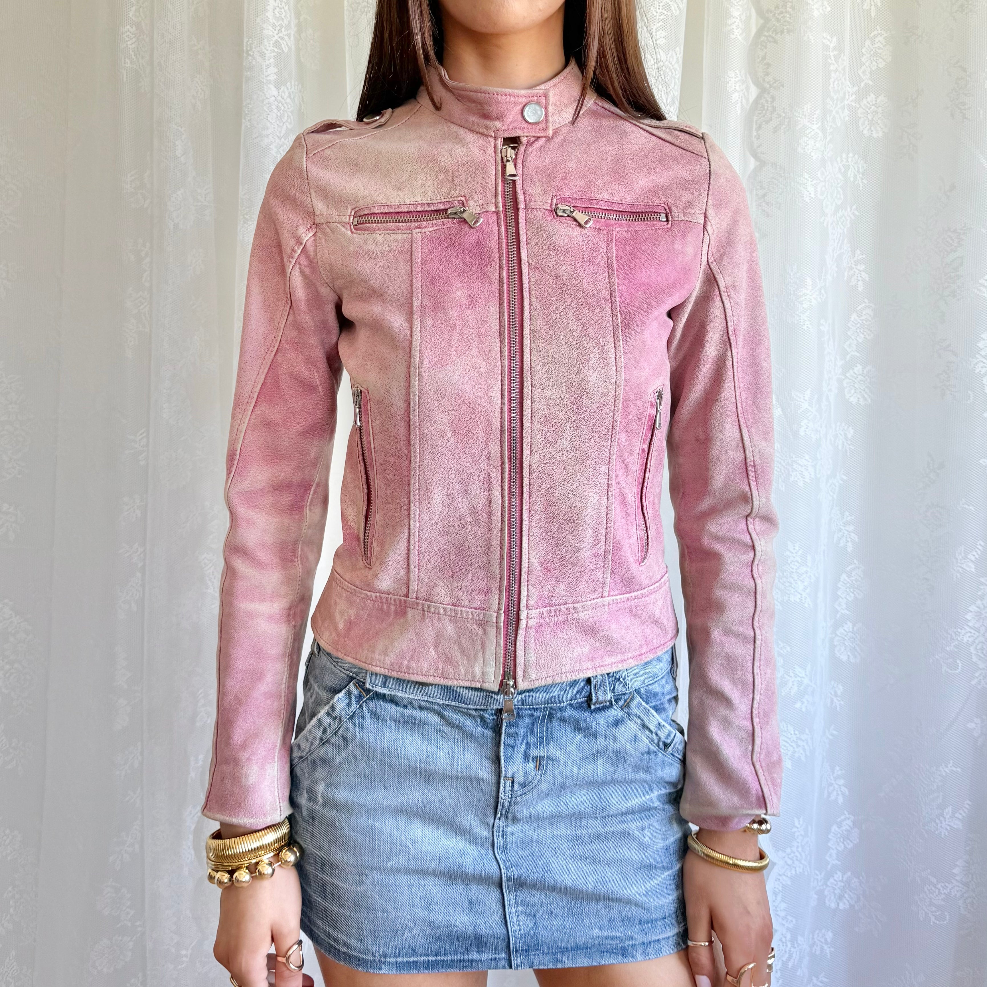 Genuine Leather Double Zip Jacket - Size S
