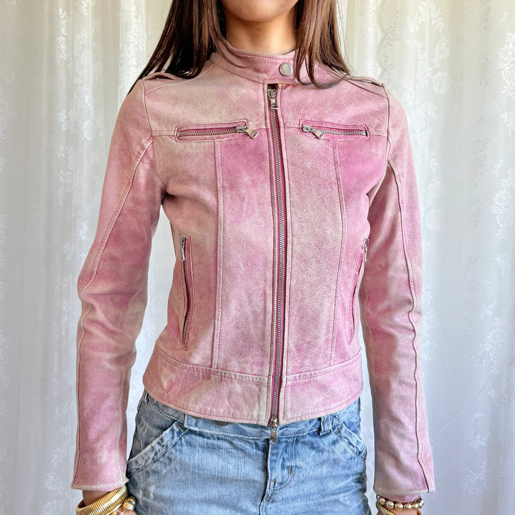 Genuine Leather Double Zip Jacket - Size S