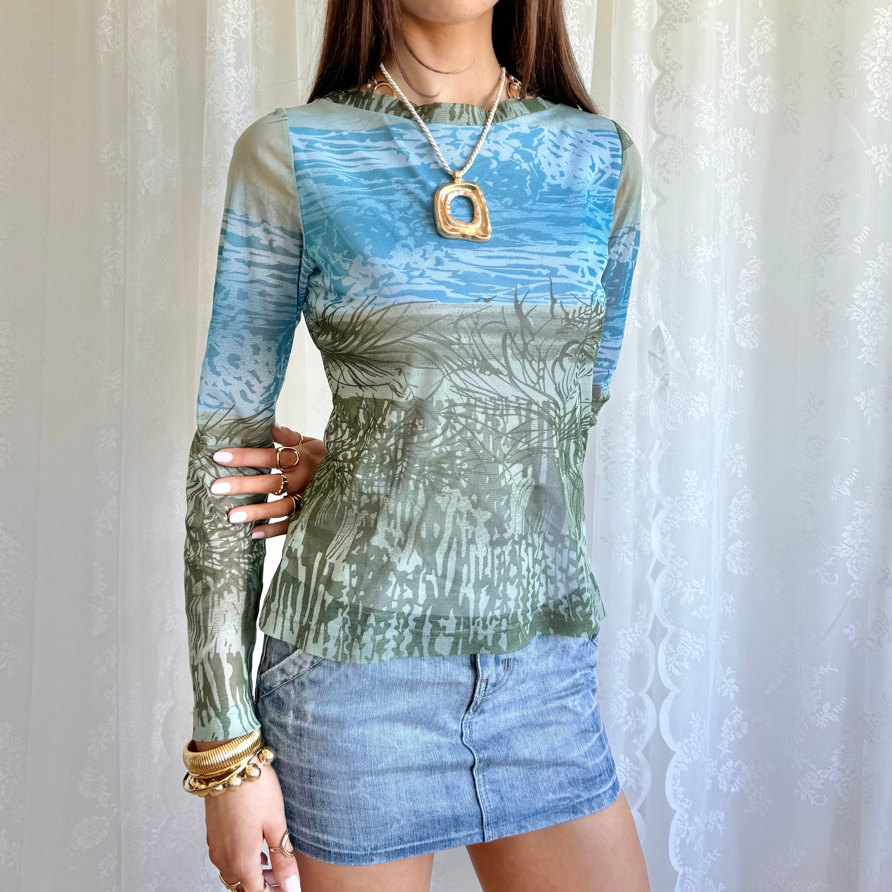 Mesh Long Sleeve Top - Size M