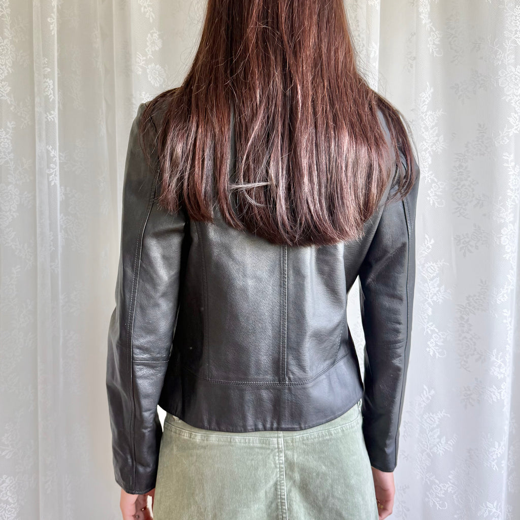 Genuine Leather Zip Jacket - Size L