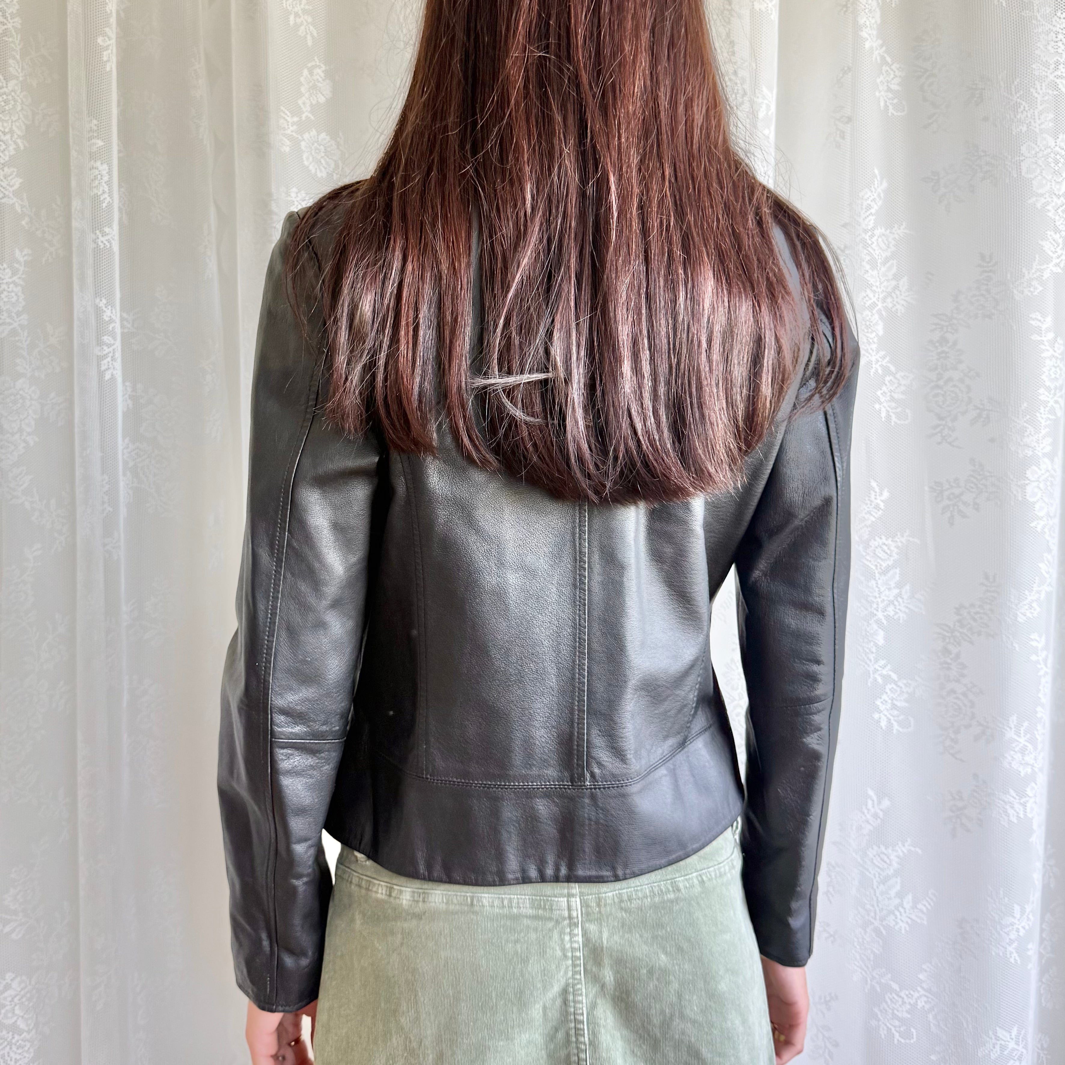 Genuine Leather Zip Jacket - Size L