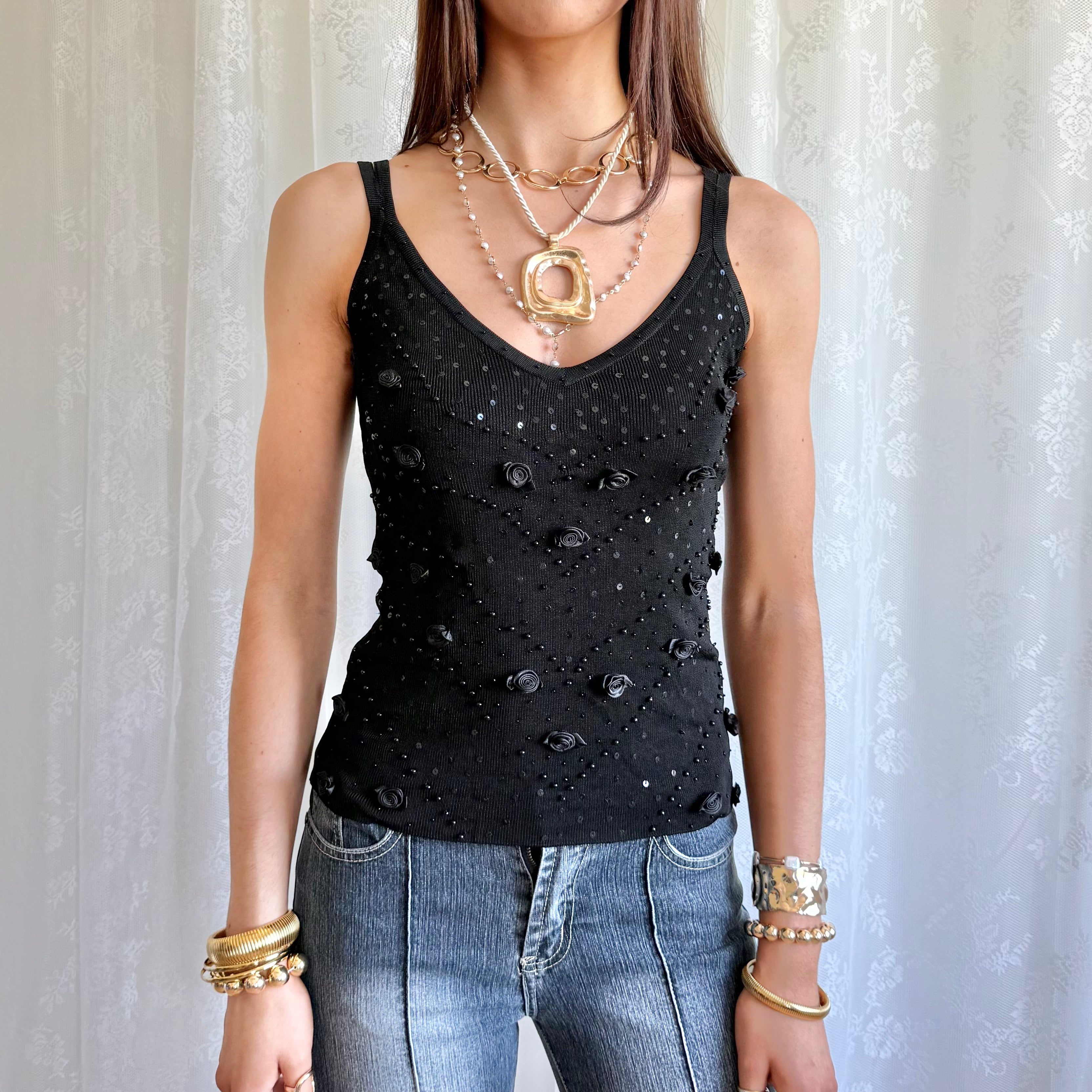 Sequin Beaded Cami - Size S