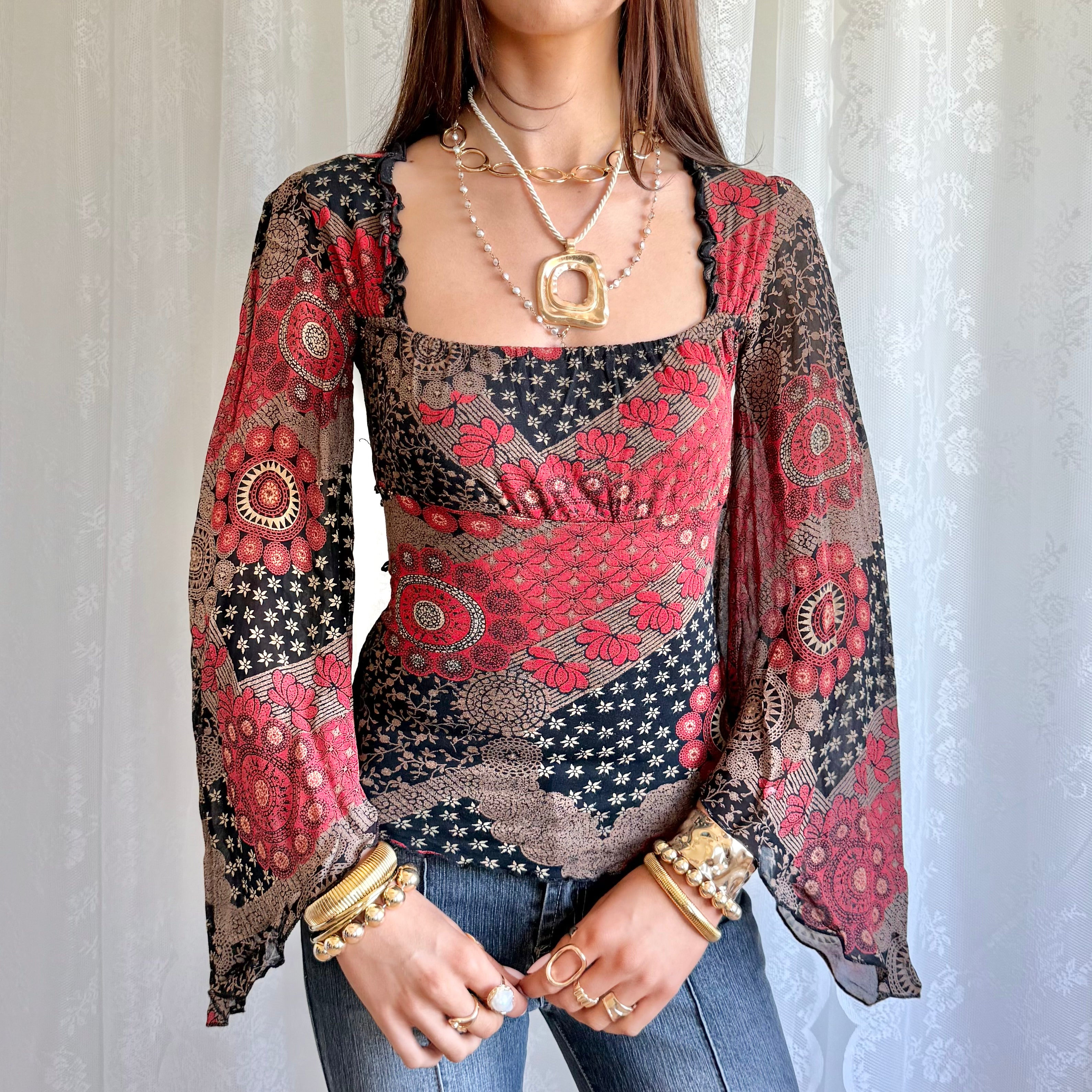 Flared Sleeve Crop Top - Size S