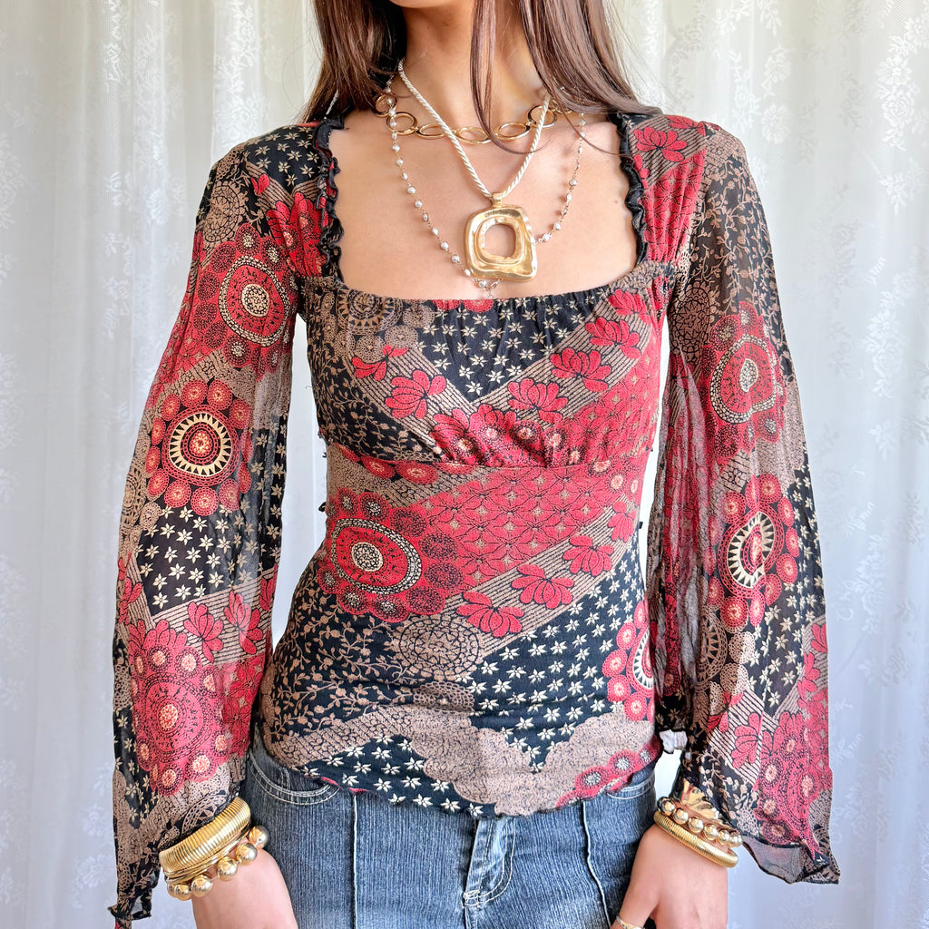 Flared Sleeve Crop Top - Size S
