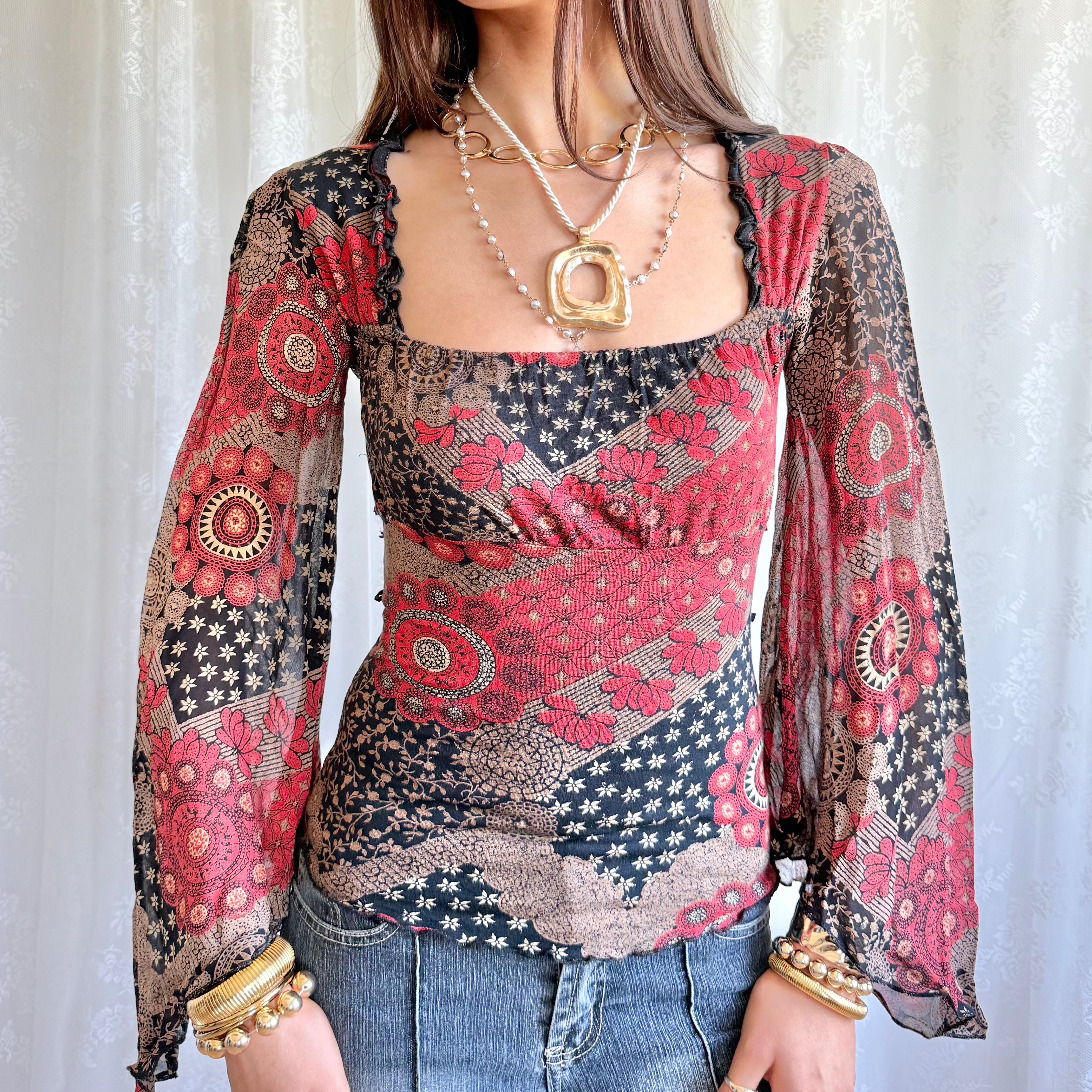 Flared Sleeve Crop Top - Size S