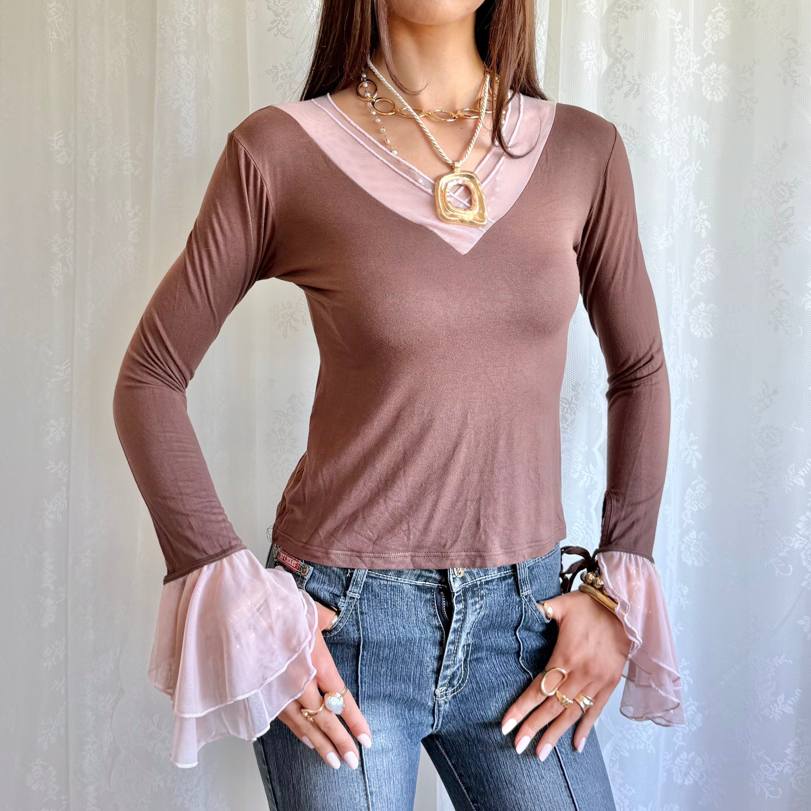 Yamamay Flared Sleeve Crop Top - Size M