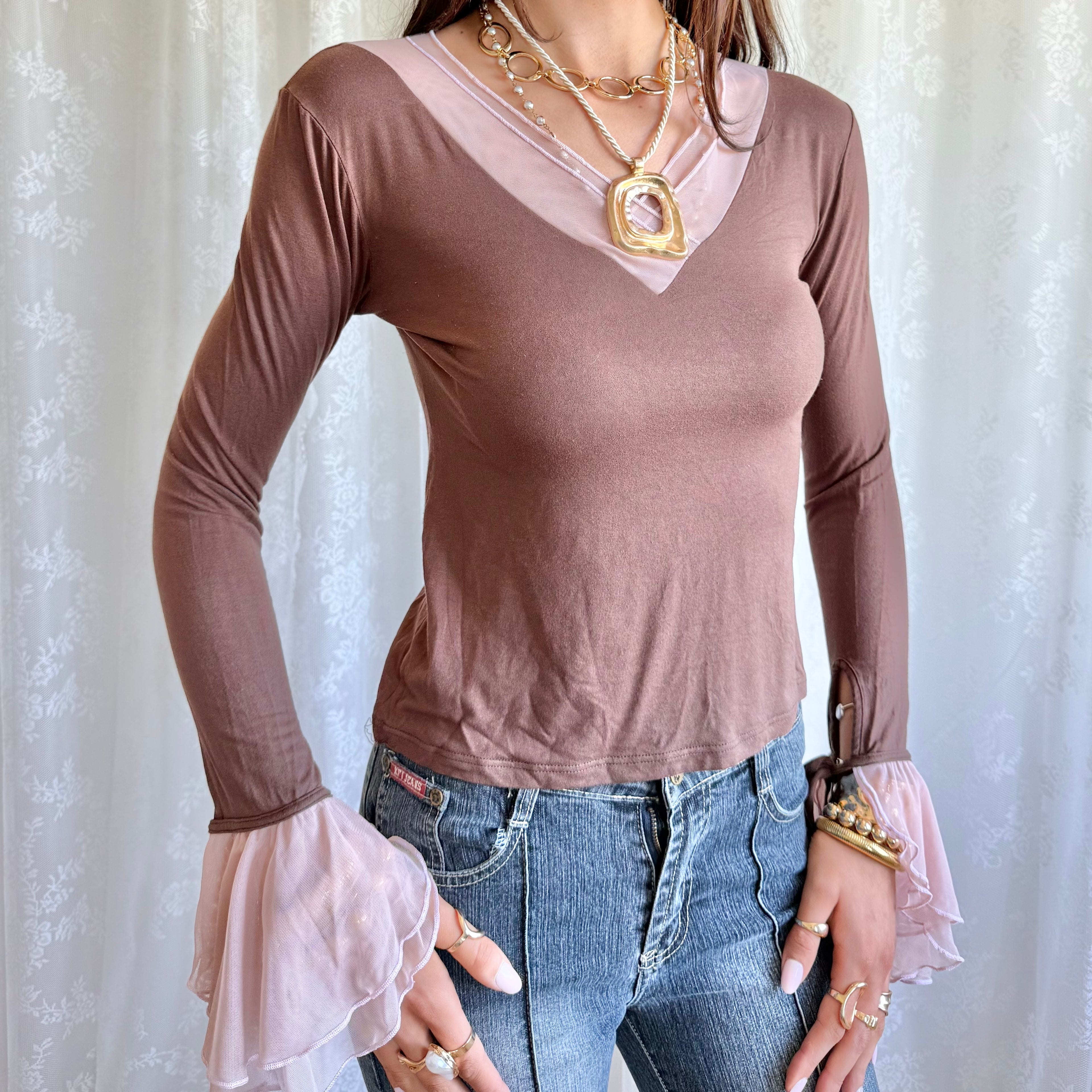 Yamamay Flared Sleeve Crop Top - Size M