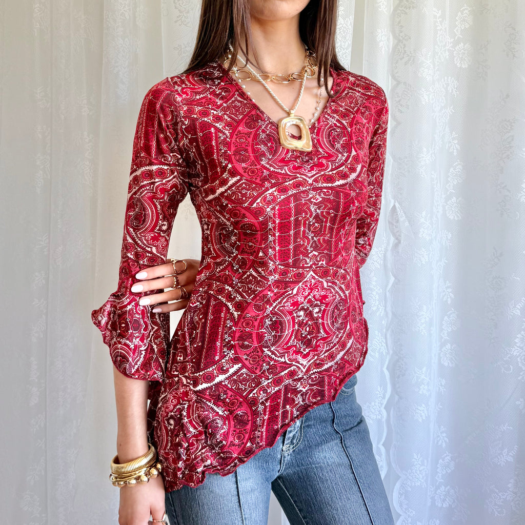 Flared Sleeve Asymmetric Top - Size M