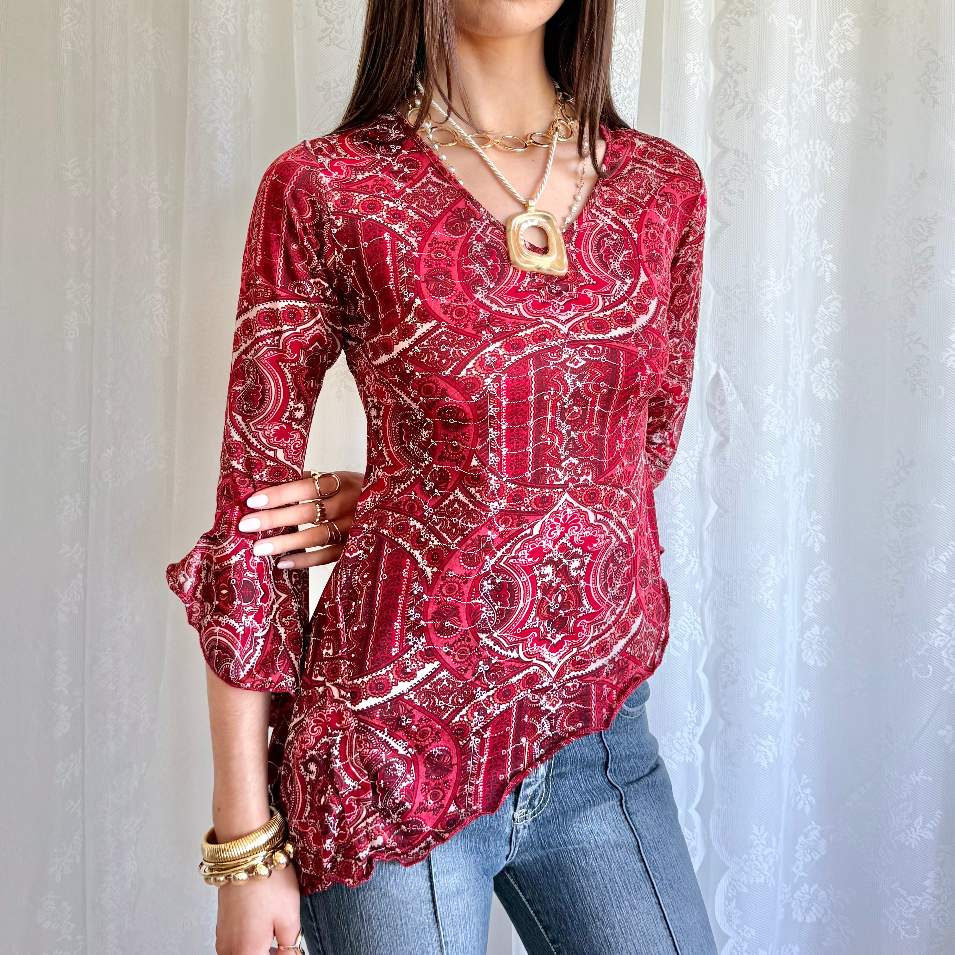 Flared Sleeve Asymmetric Top - Size M