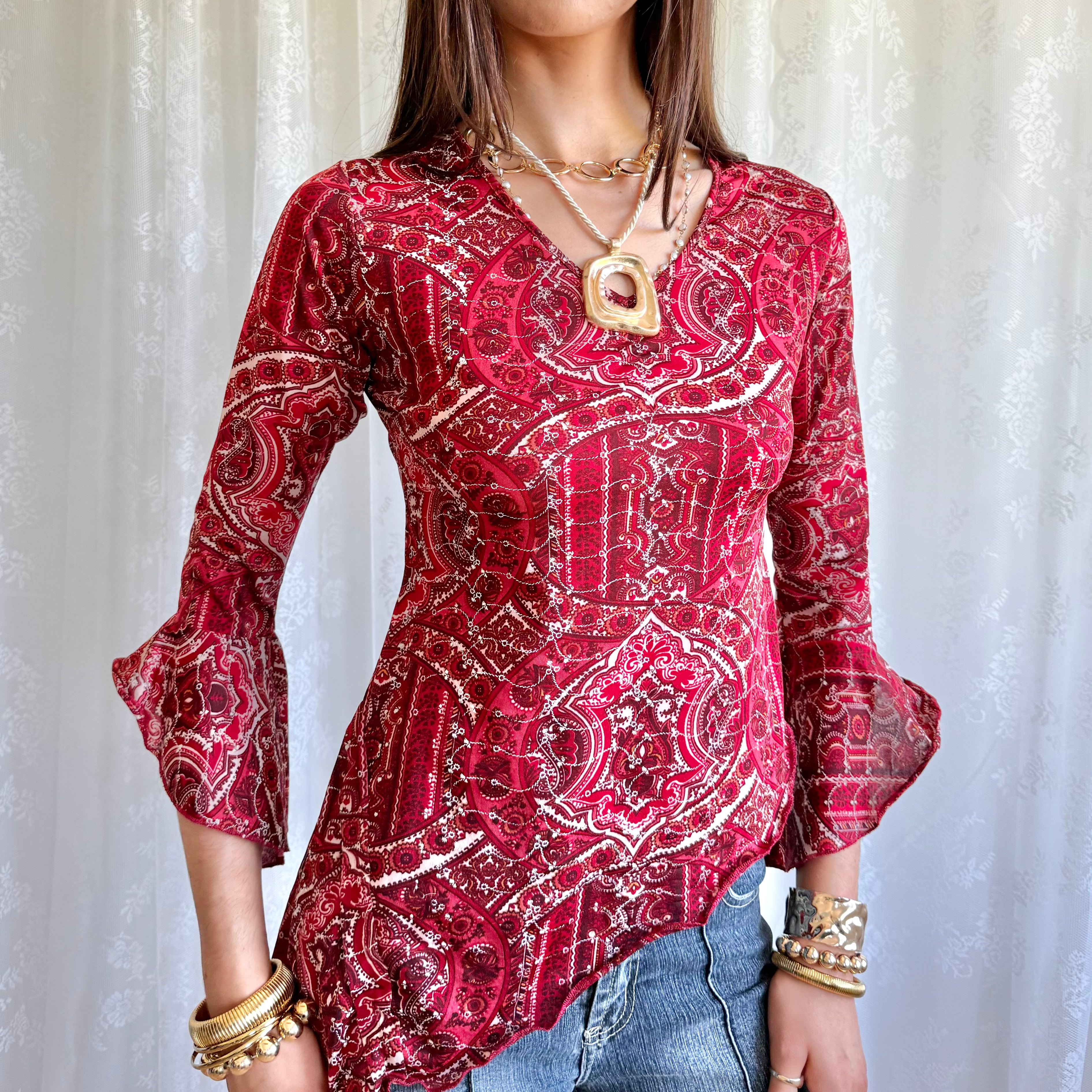 Flared Sleeve Asymmetric Top - Size M