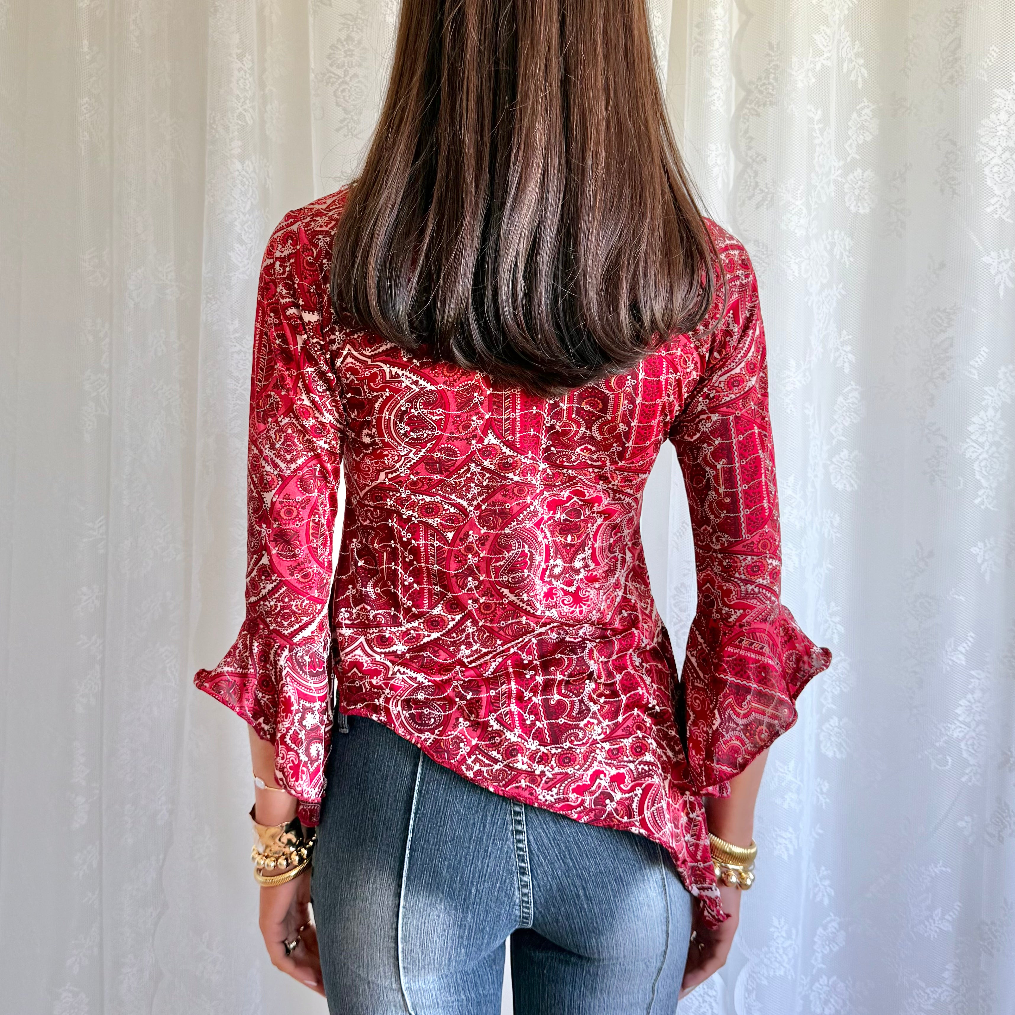 Flared Sleeve Asymmetric Top - Size M