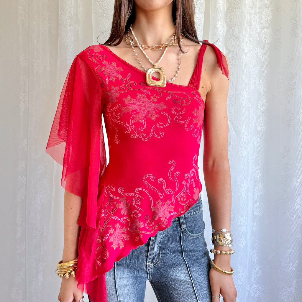 Mesh Asymmetric Crop Top - Size S