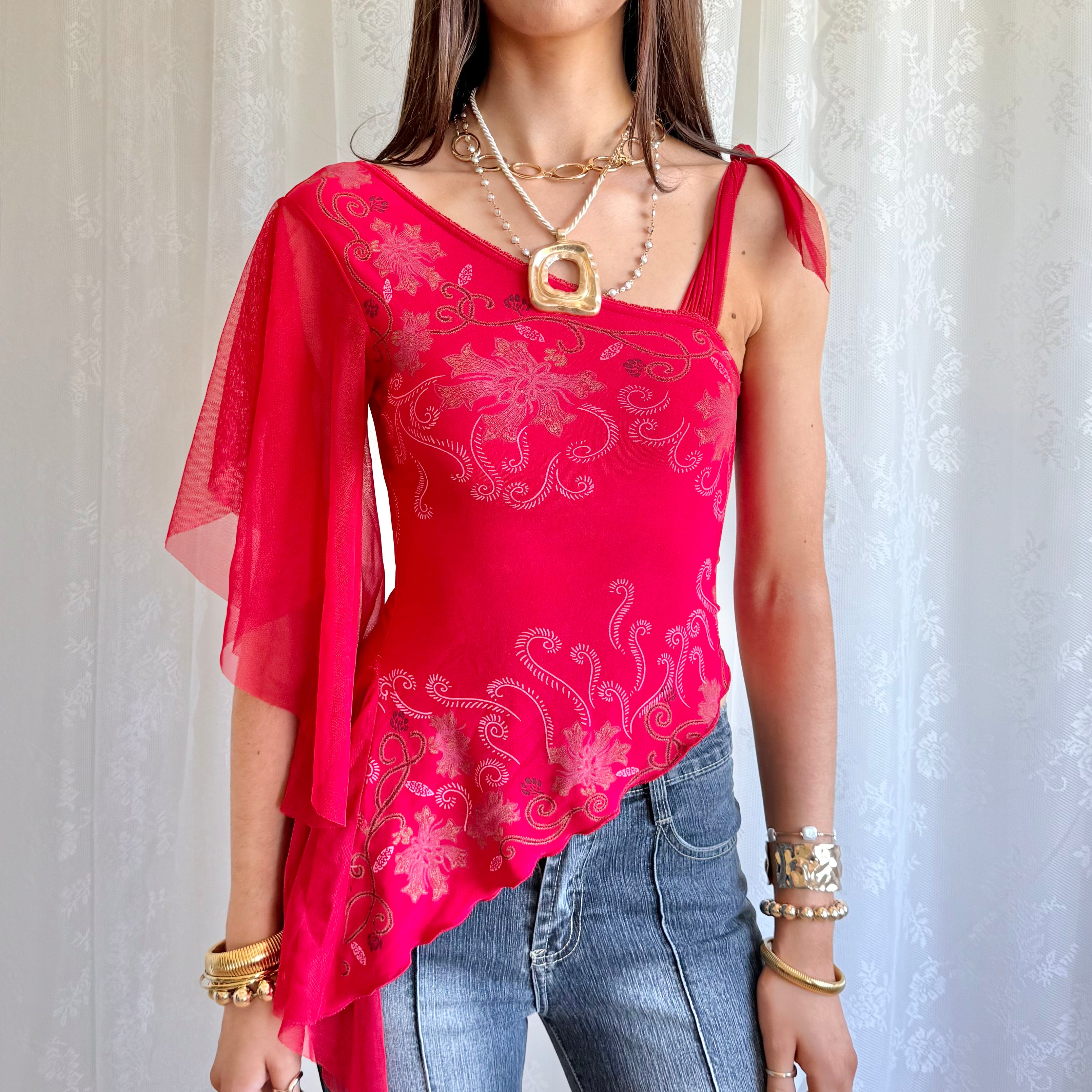 Mesh Asymmetric Crop Top - Size S