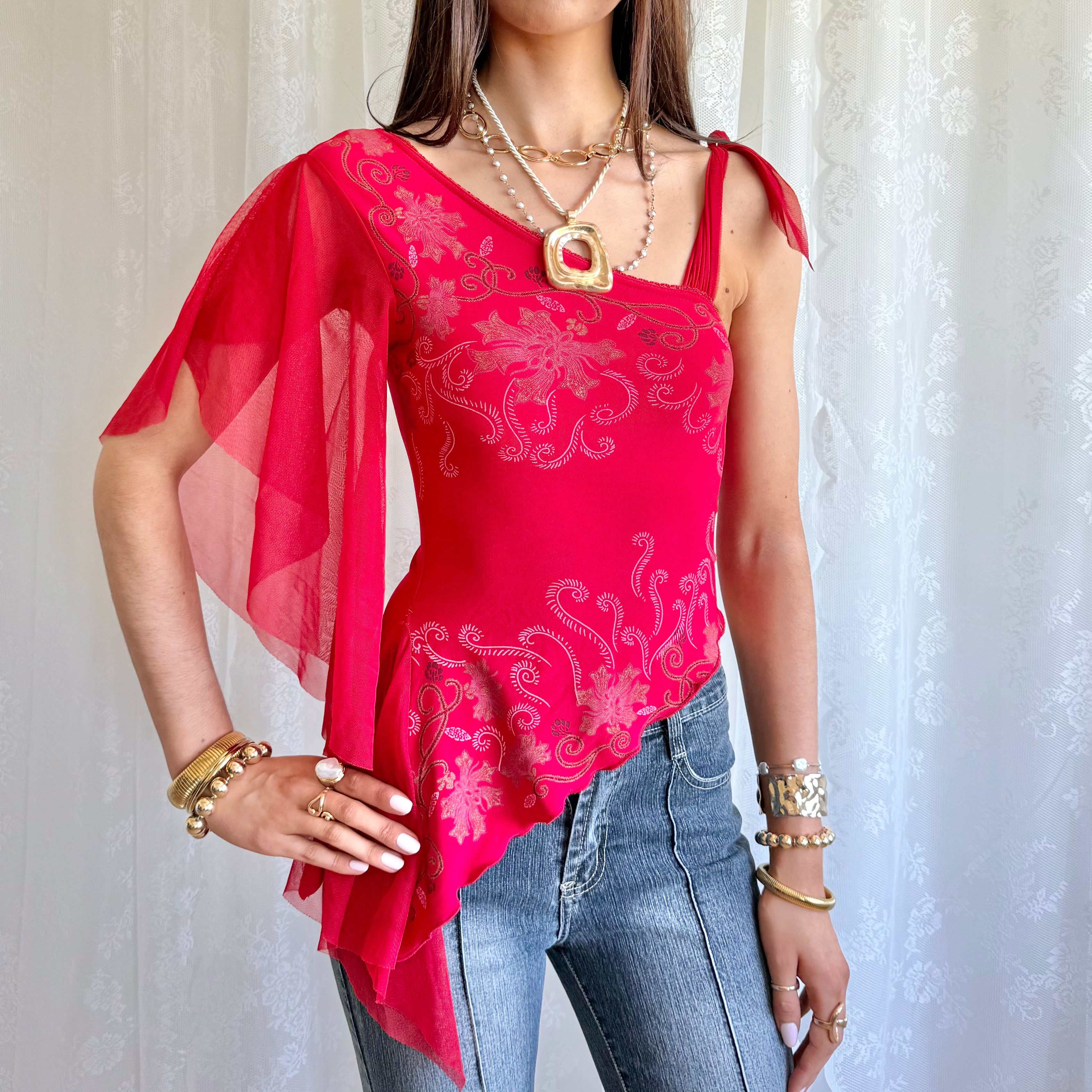 Mesh Asymmetric Crop Top - Size S