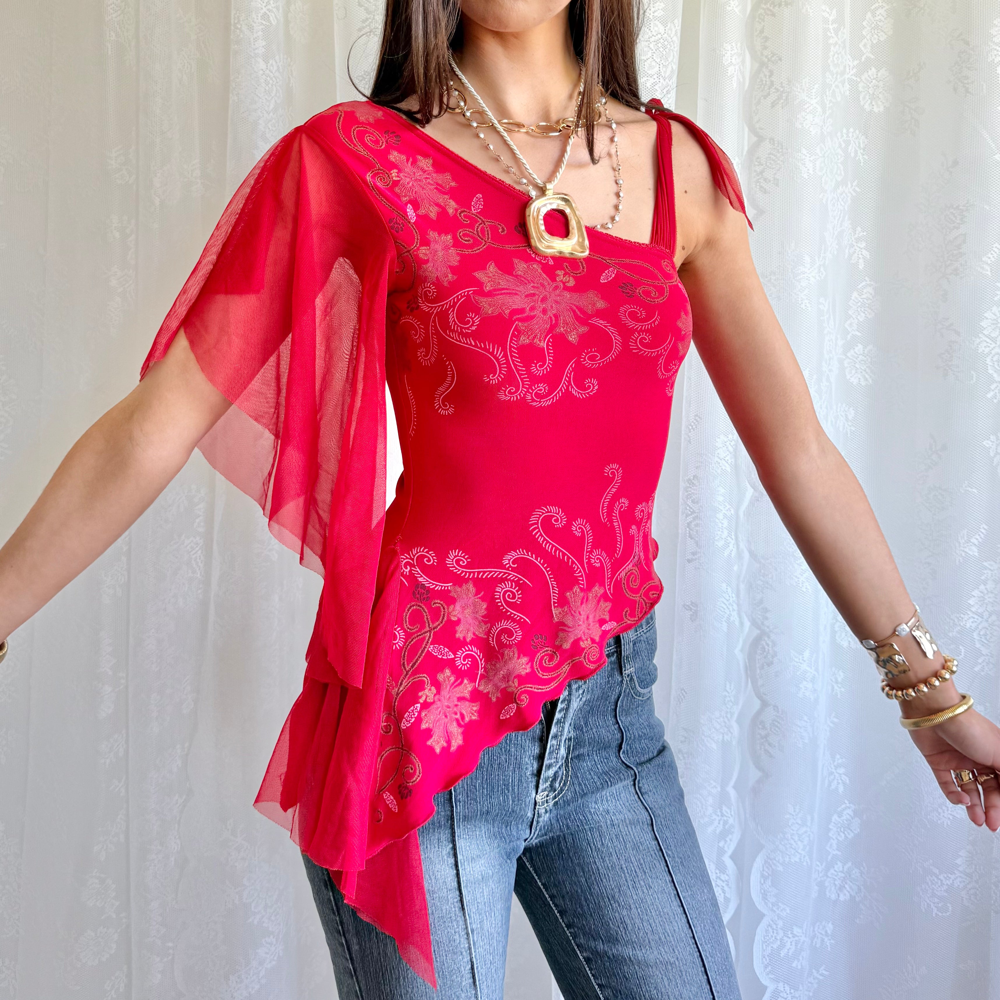 Mesh Asymmetric Crop Top - Size S